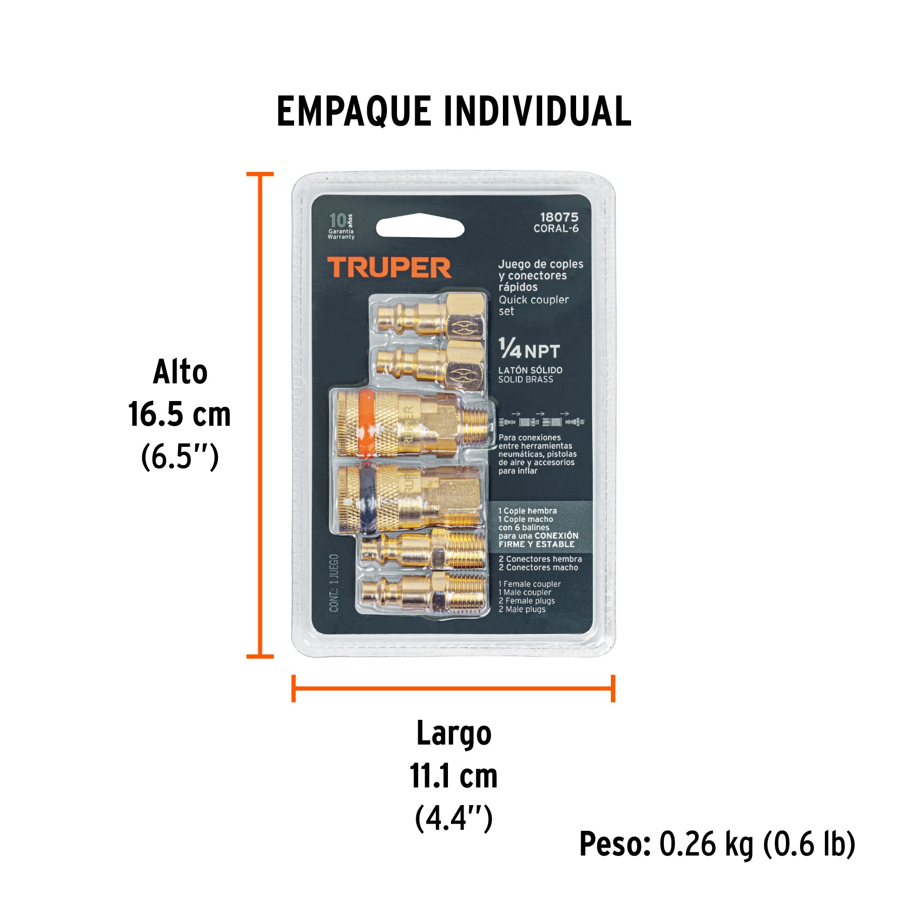 Juego de 4 conectores y 2 coples para compresor de aire