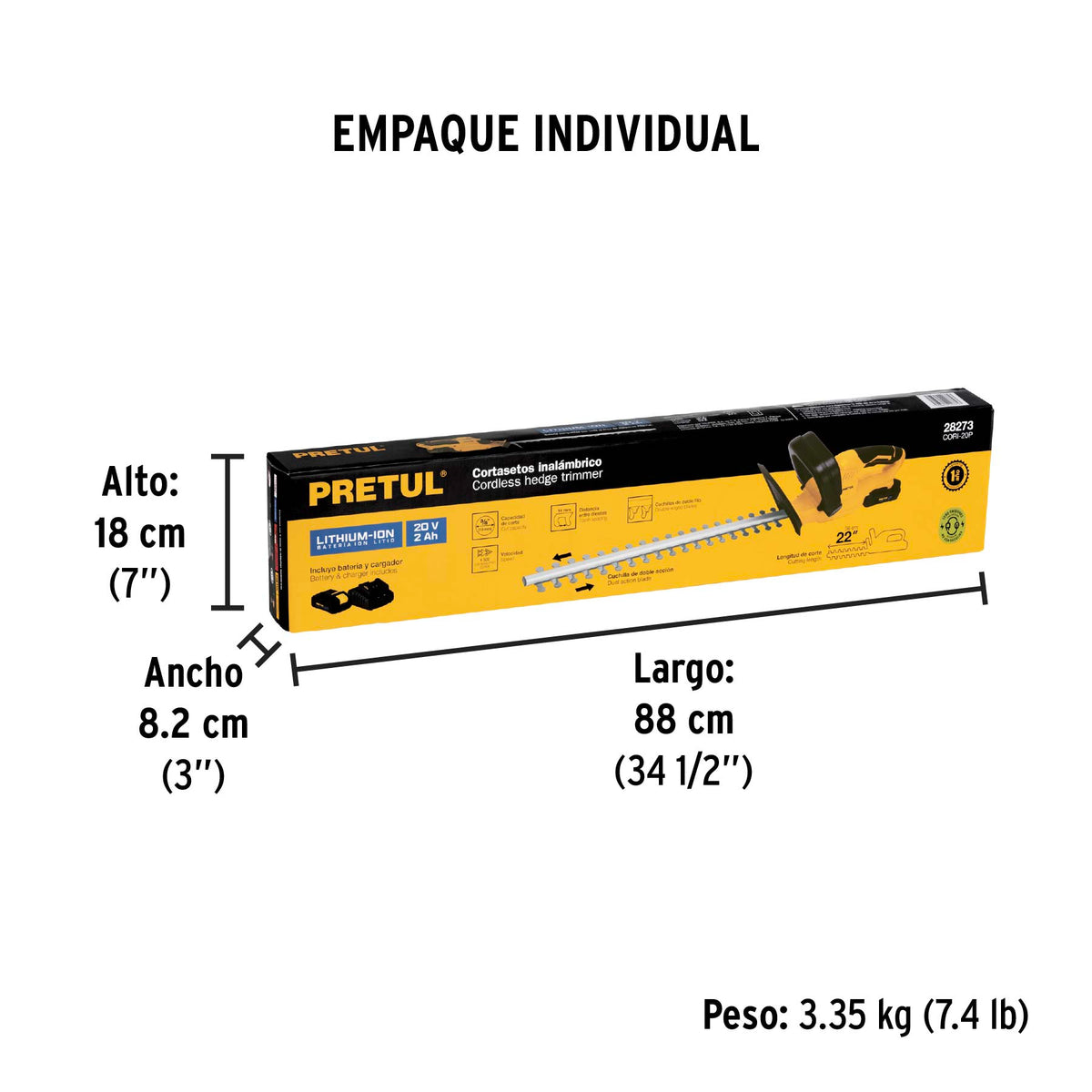 Cortasetos inalámbrico, 20 V, Pretul