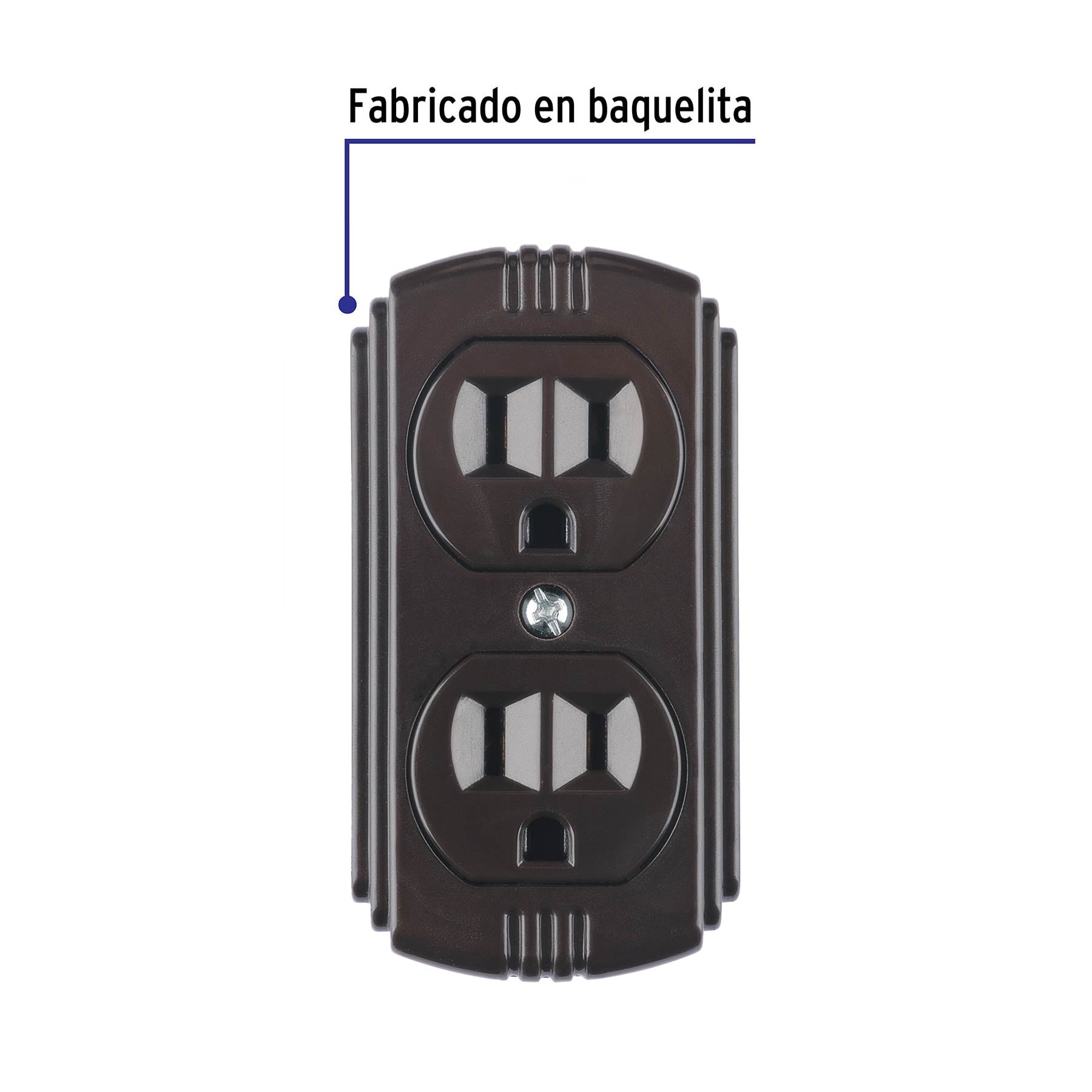 Contacto de sobreponer dúplex, 2 polos+ tierra, café