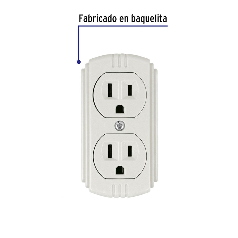 Contacto de sobreponer dúplex, 2 polos+ tierra, baquelita