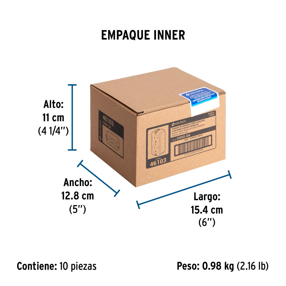Contacto de sobreponer dúplex, 2 polos+ tierra, baquelita