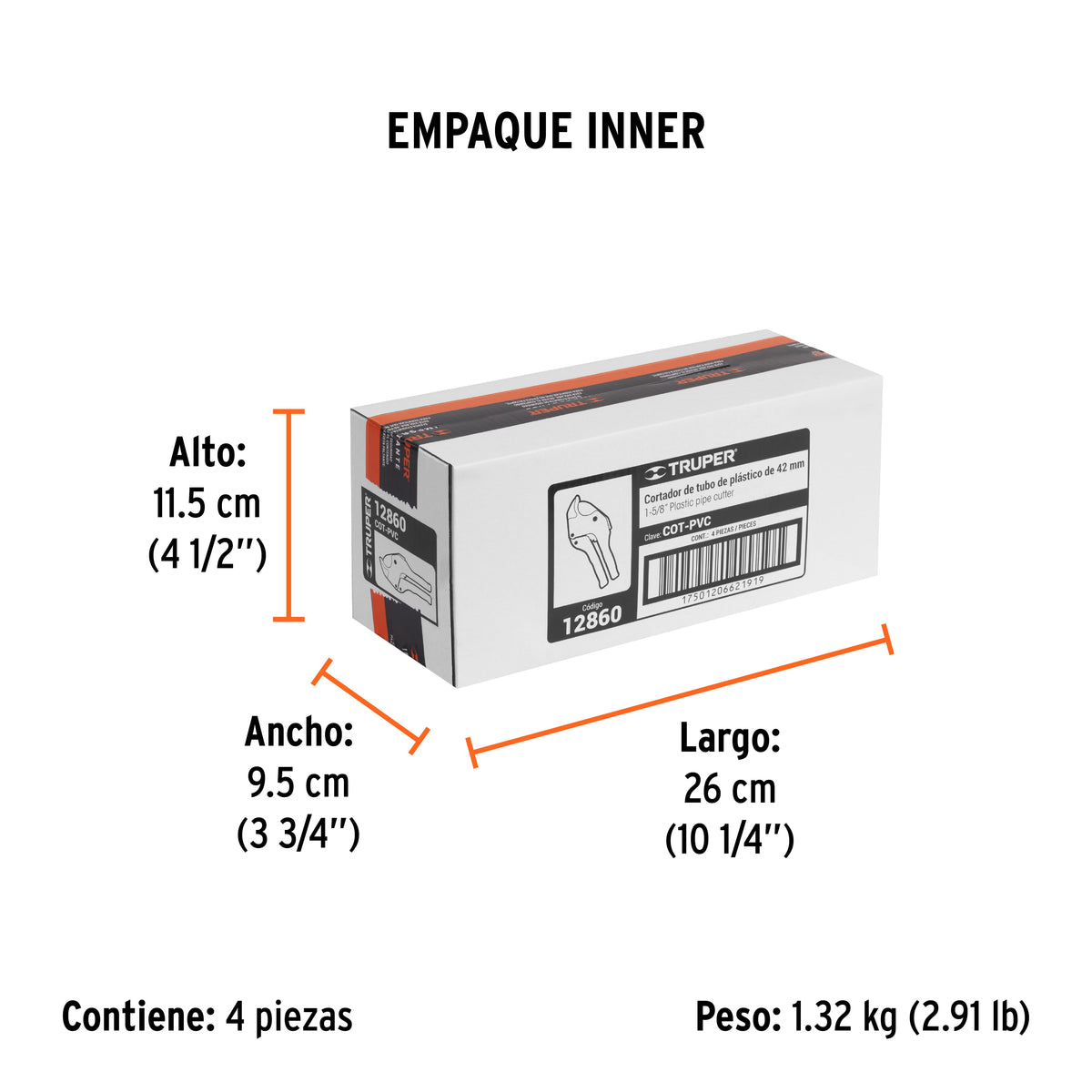 Cortador de tubo de pvc, hasta 1-5/8"