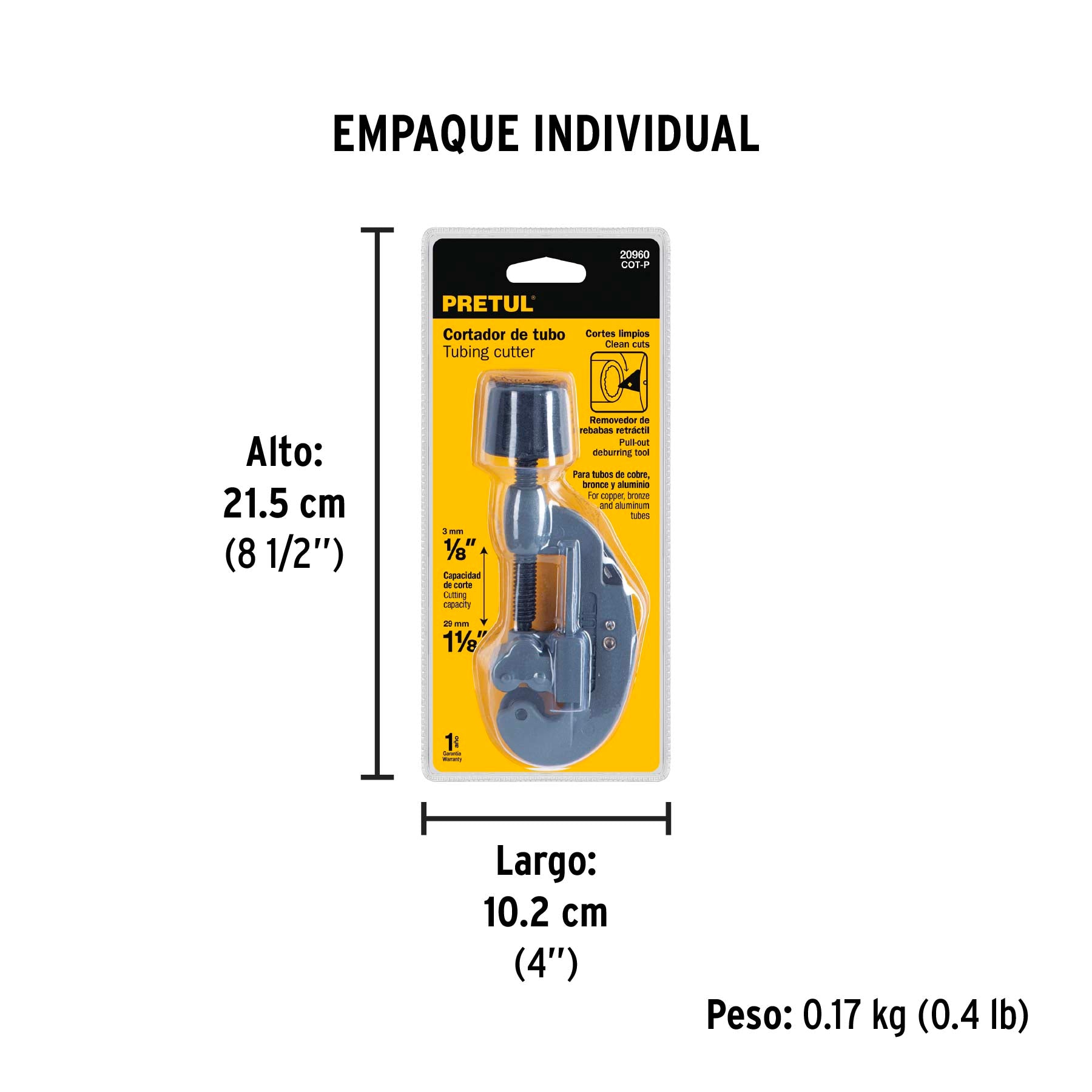 Cortador de tubo de cobre, hasta 1-1/8"(30 mm), pretul