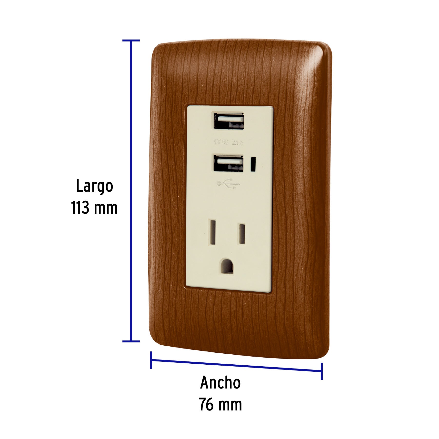 Contacto aterrizado + 2 puertos USB, madera, línea Italiana