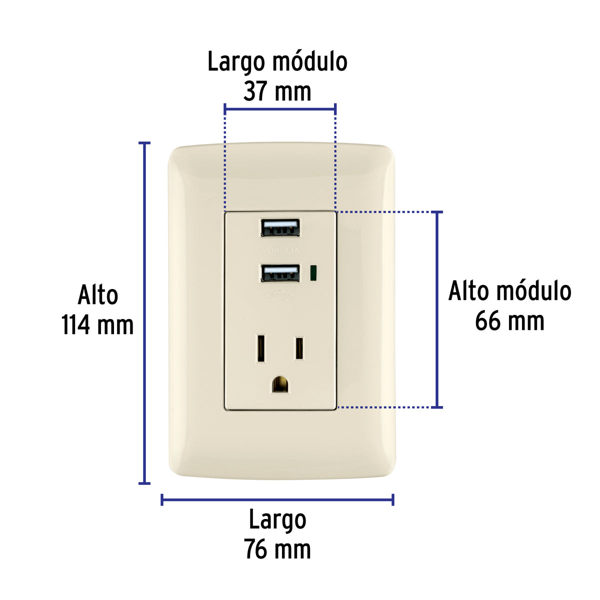 Contacto aterrizado + 2 puertos USB, marfil, línea Italiana