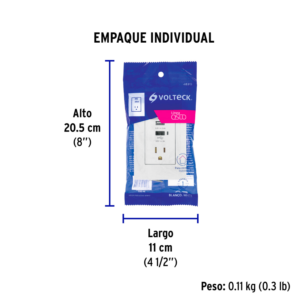 Contacto 2polos + tierra con 2 puertos USB, Oslo, blanco