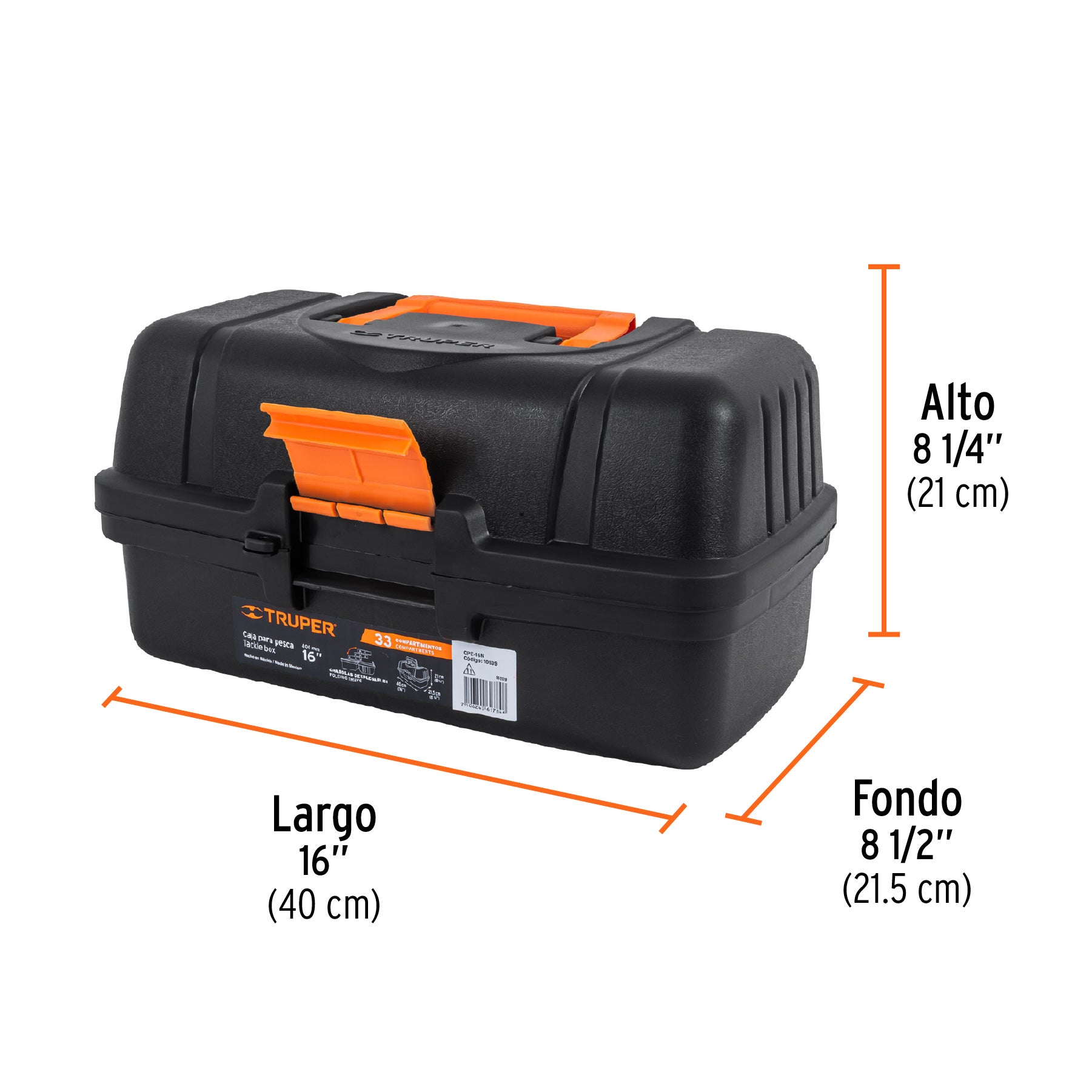 Caja para pesca, 16", naranja