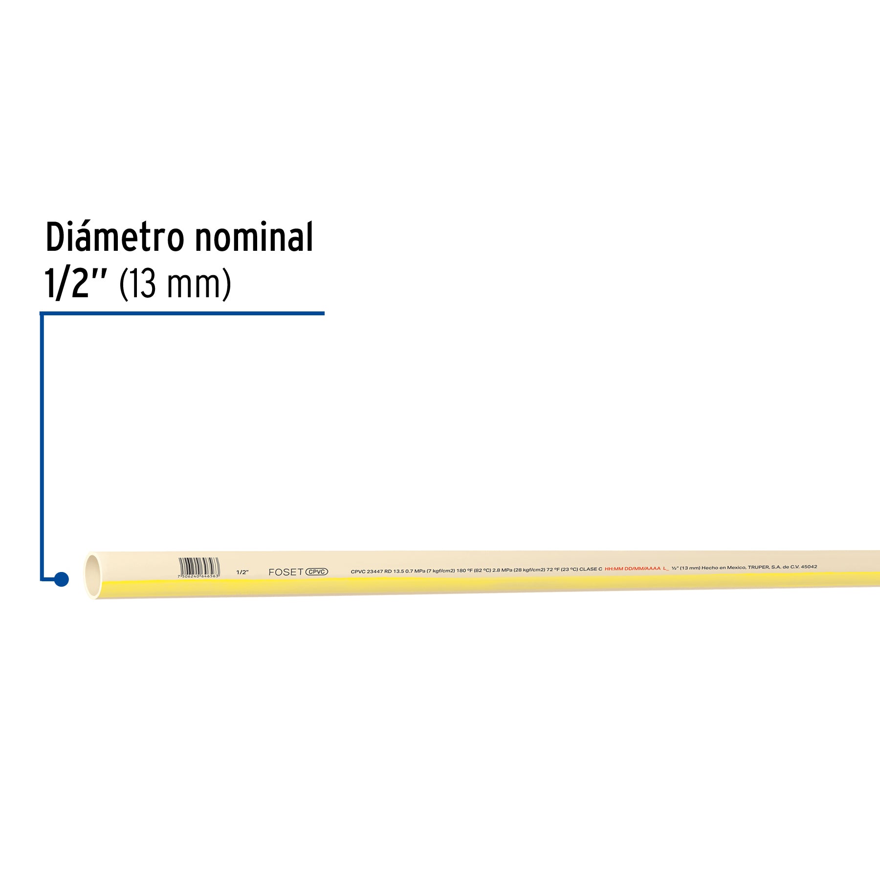 Tubo CPVC, 1/2", 3 metros
