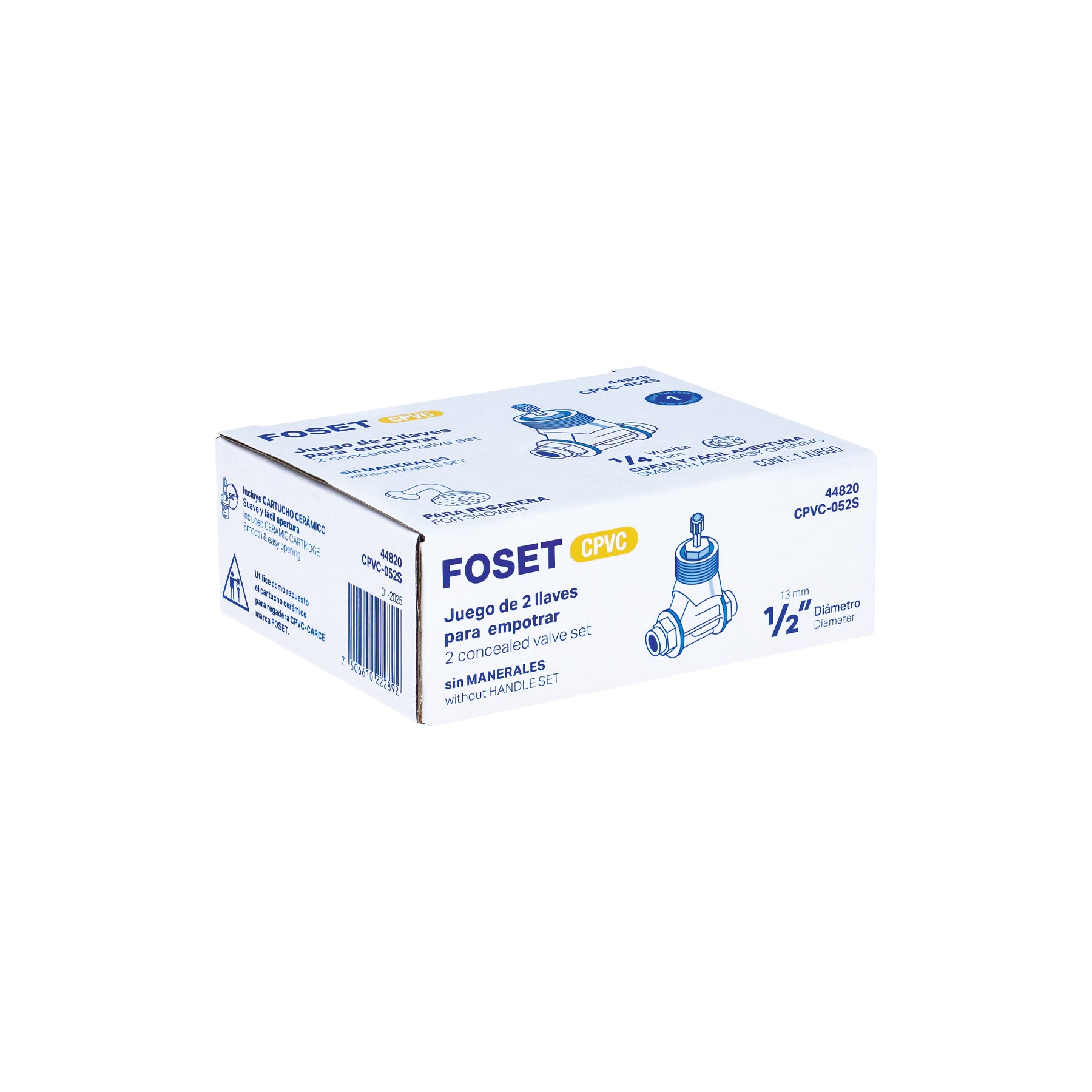 Juego de 2 llaves de empotrar CPVC 1/2' para regadera, FOSET