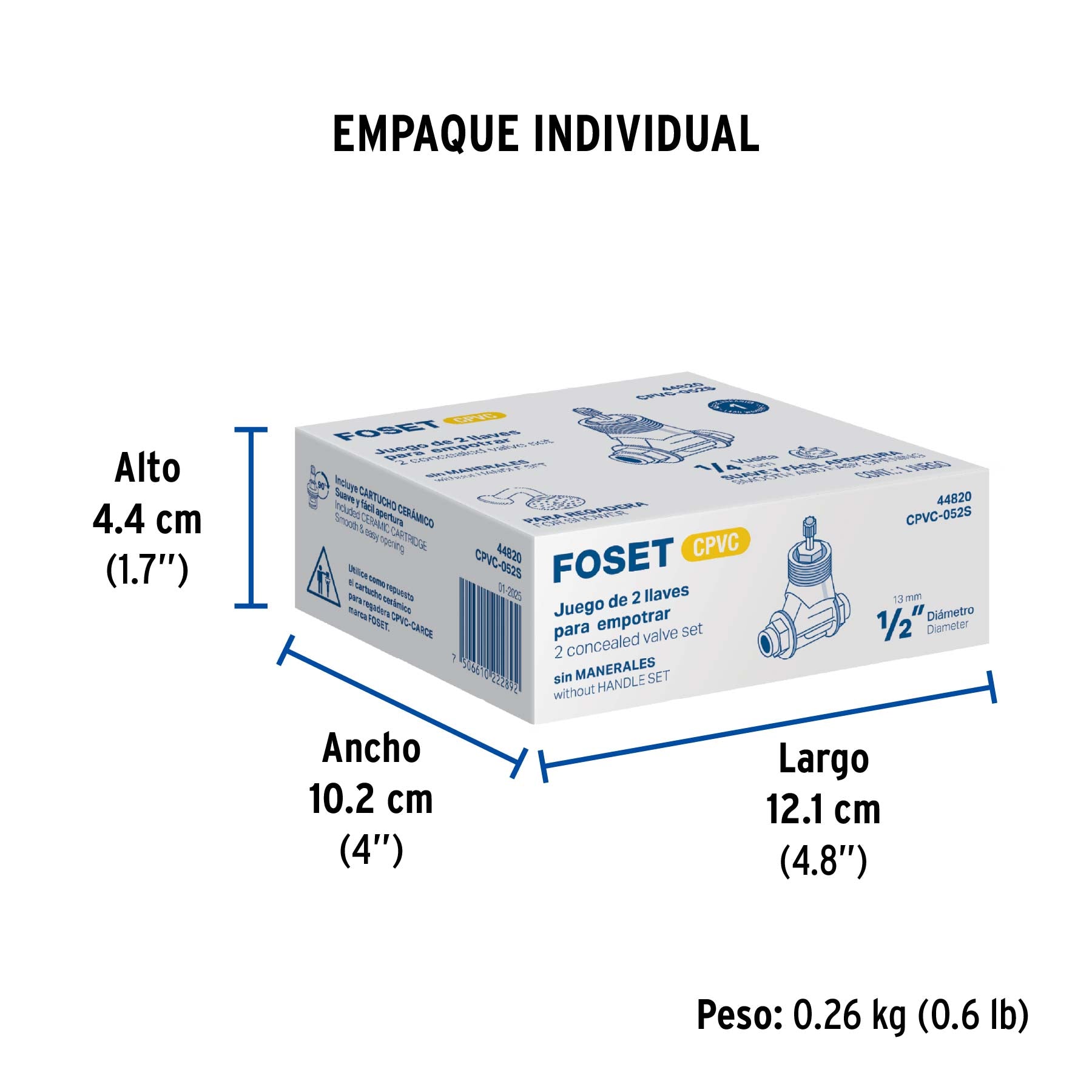 Juego de 2 llaves de empotrar CPVC 1/2' para regadera, FOSET