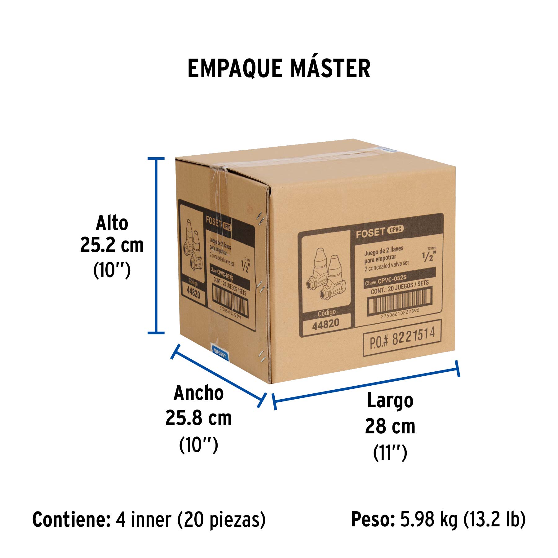 Juego de 2 llaves de empotrar CPVC 1/2' para regadera, FOSET