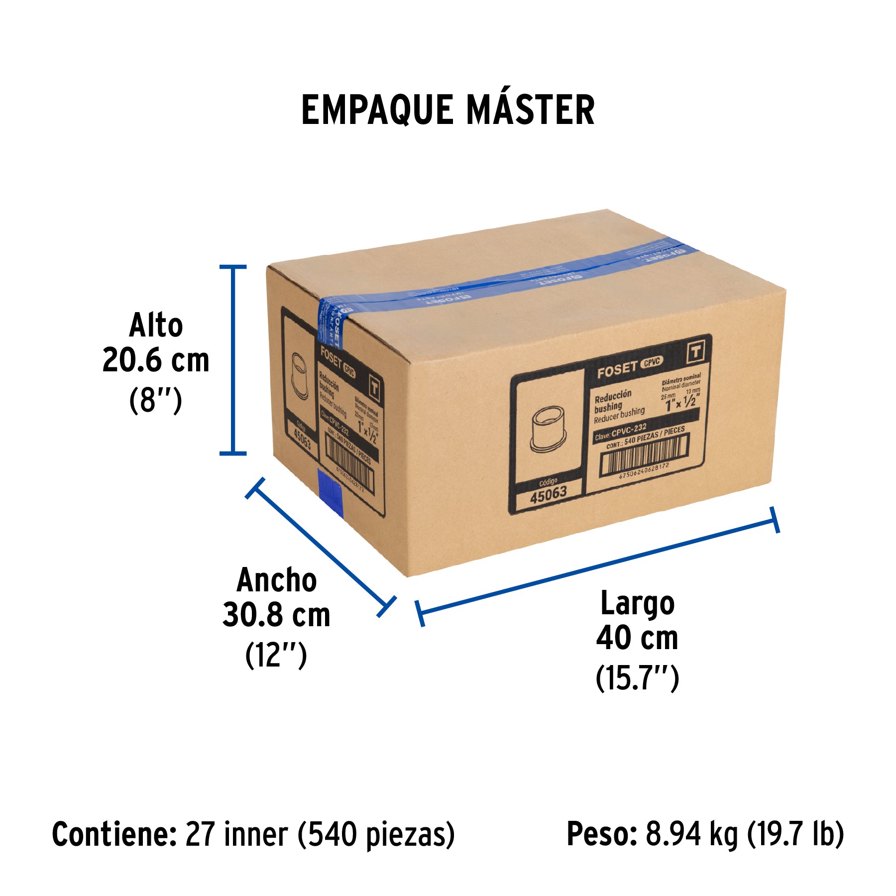 Reducción bushing de CPVC, 1" x 1/2"