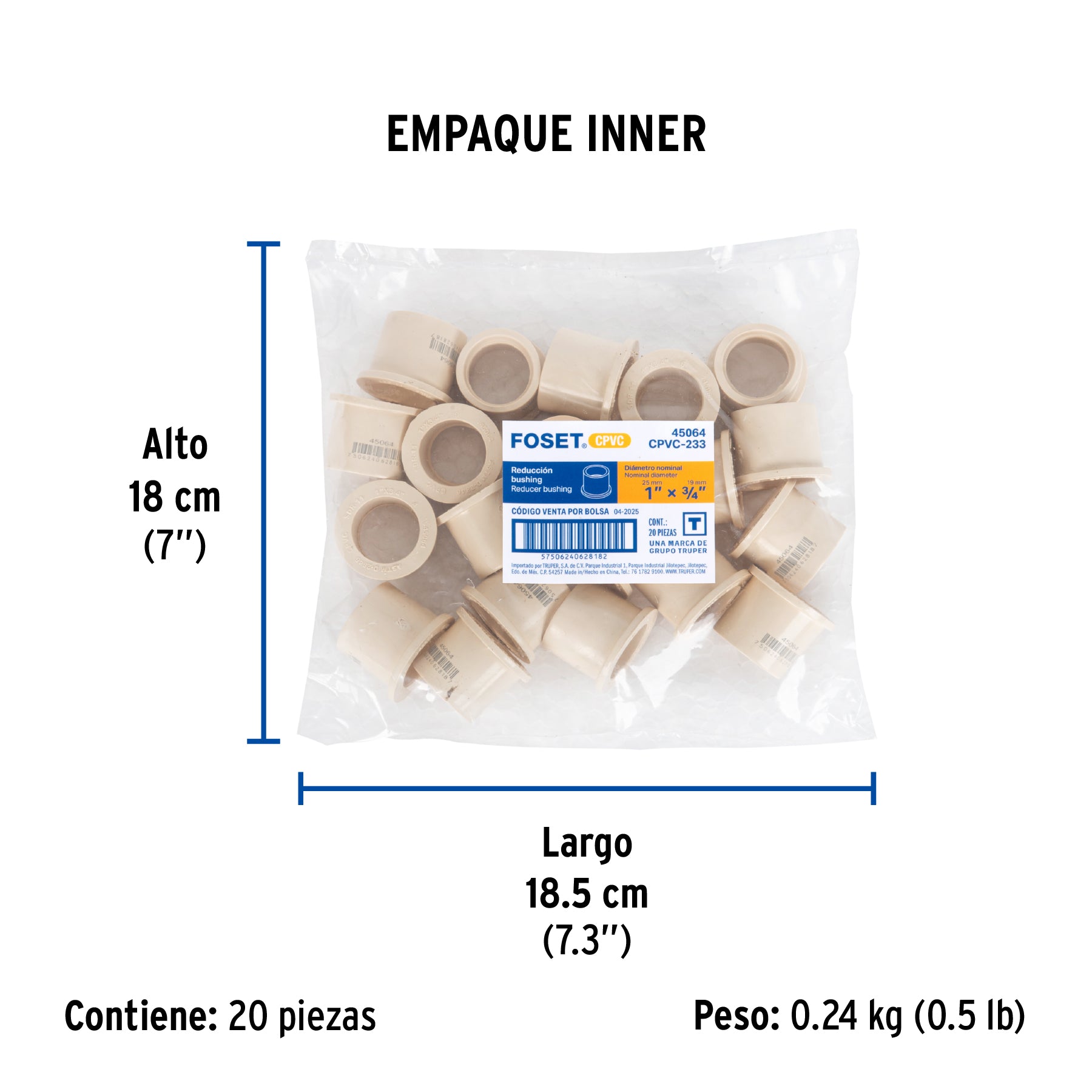 Reducción bushing de CPVC, 1" X 3/4"