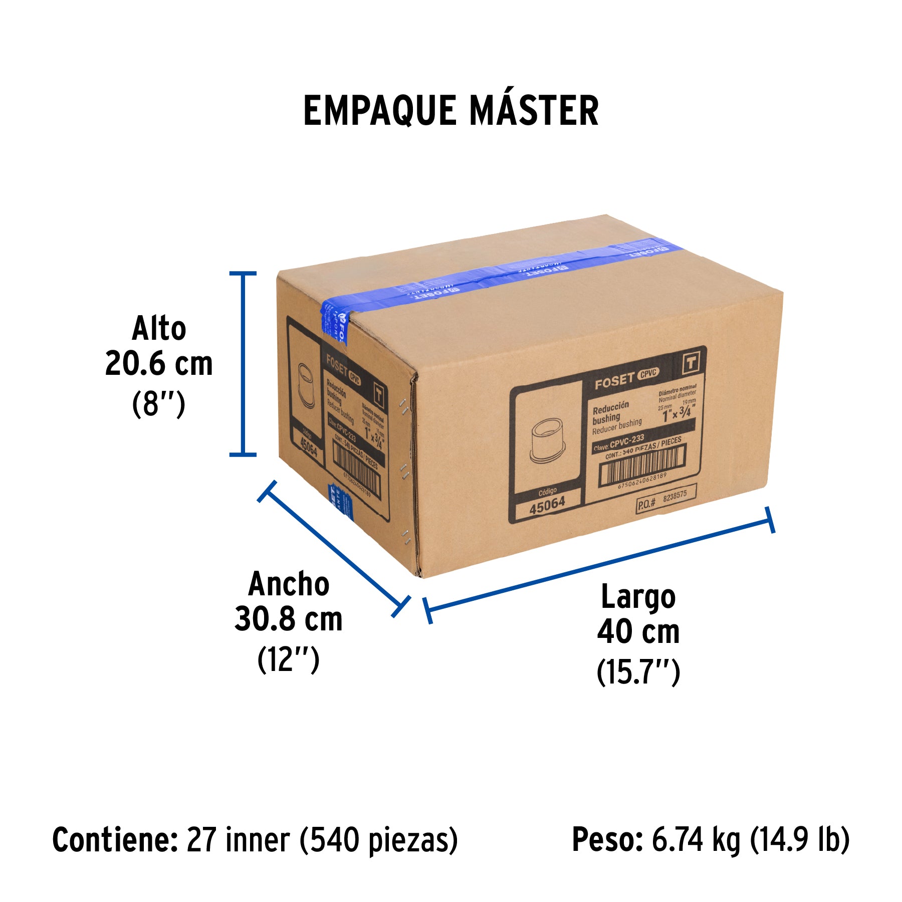 Reducción bushing de CPVC, 1" X 3/4"