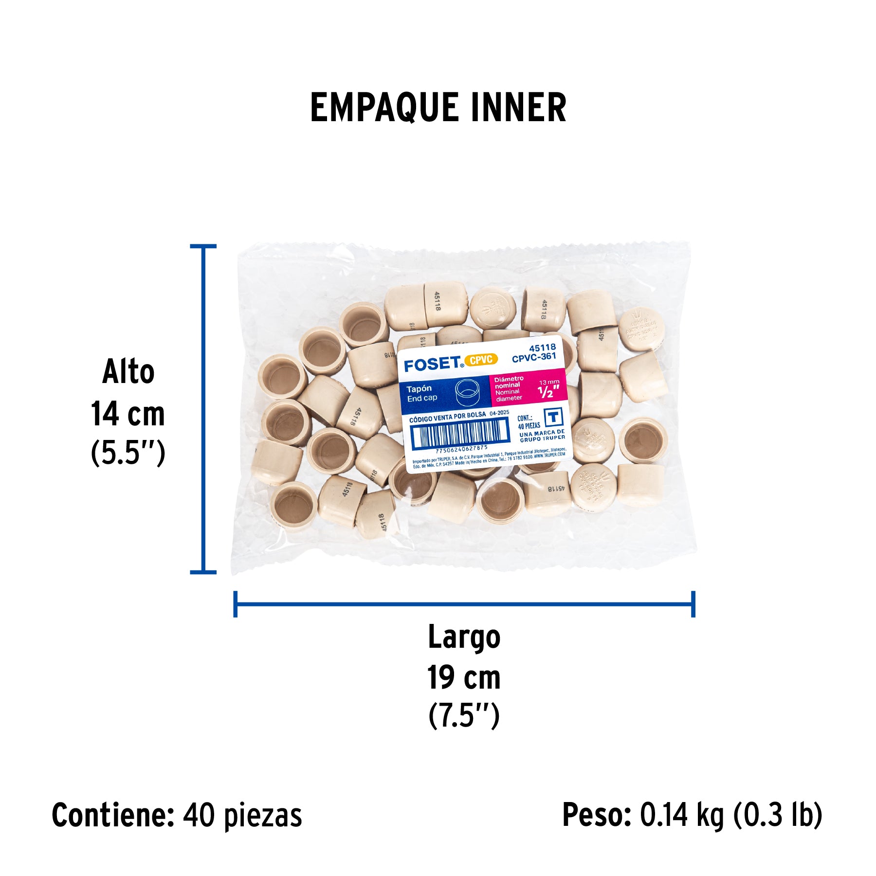 Tapón de CPVC, 1/2"