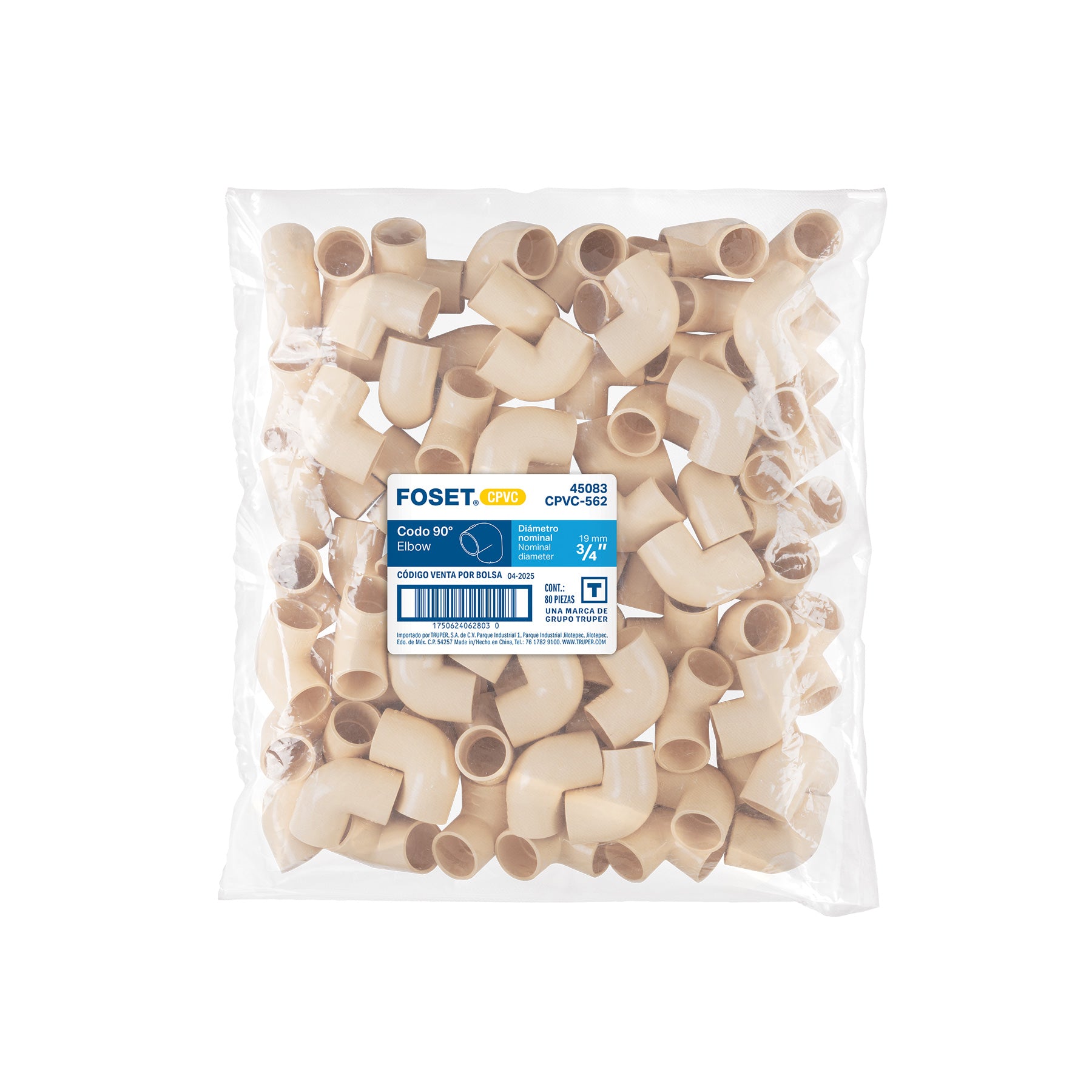 Codo 90° de CPVC, 3/4"