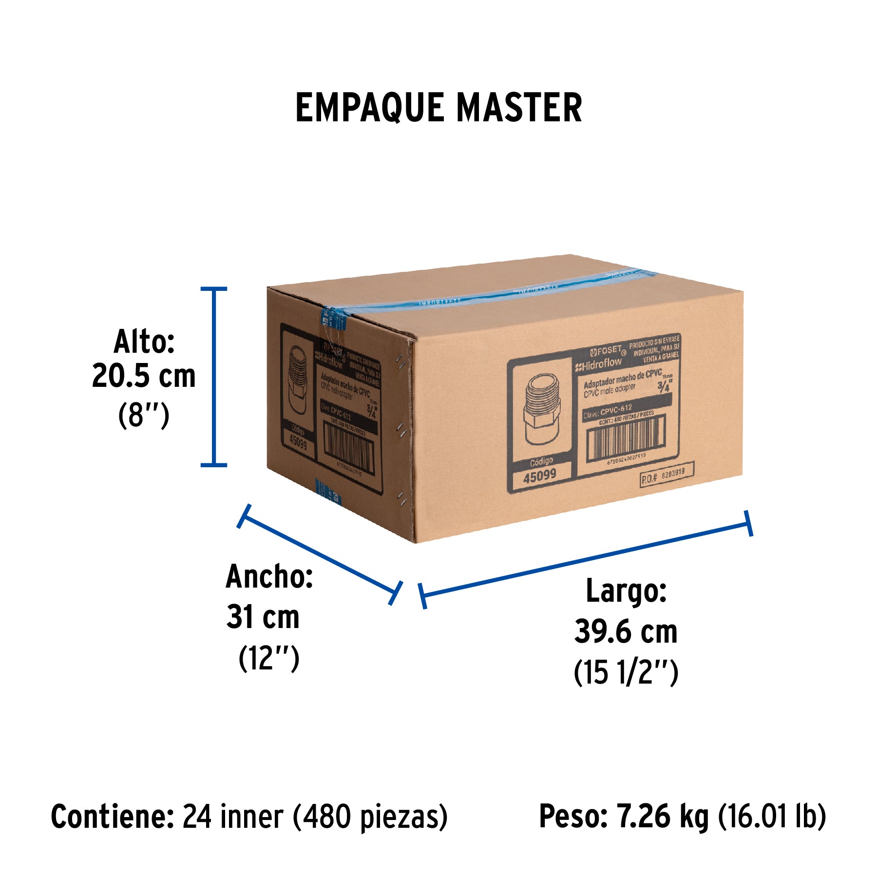 Conector macho de CPVC 3/4"