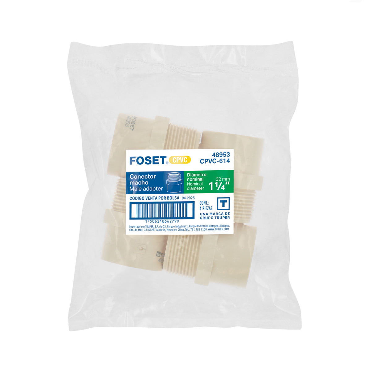 Conector macho CPVC 1-1/4"