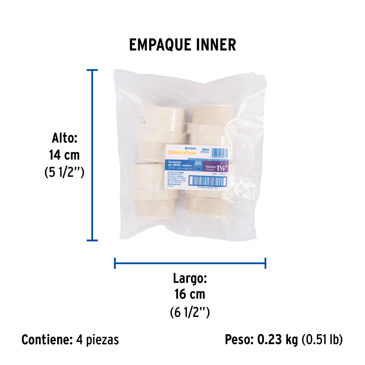 Conector macho CPVC 1-1/2"
