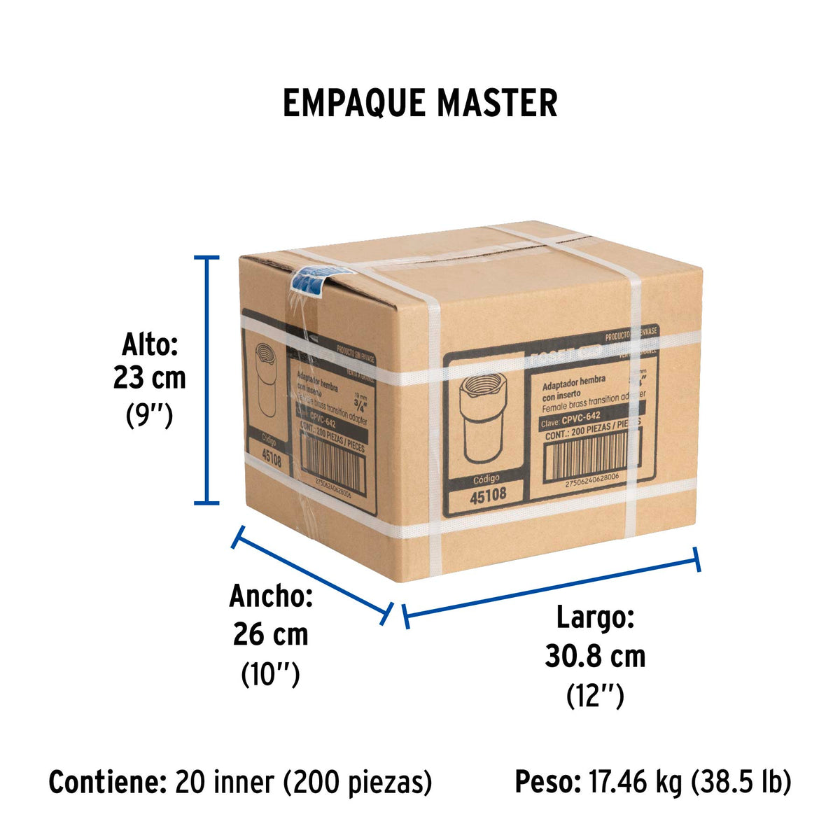 Adaptador hembra de CPVC con inserto metálico 3/4"