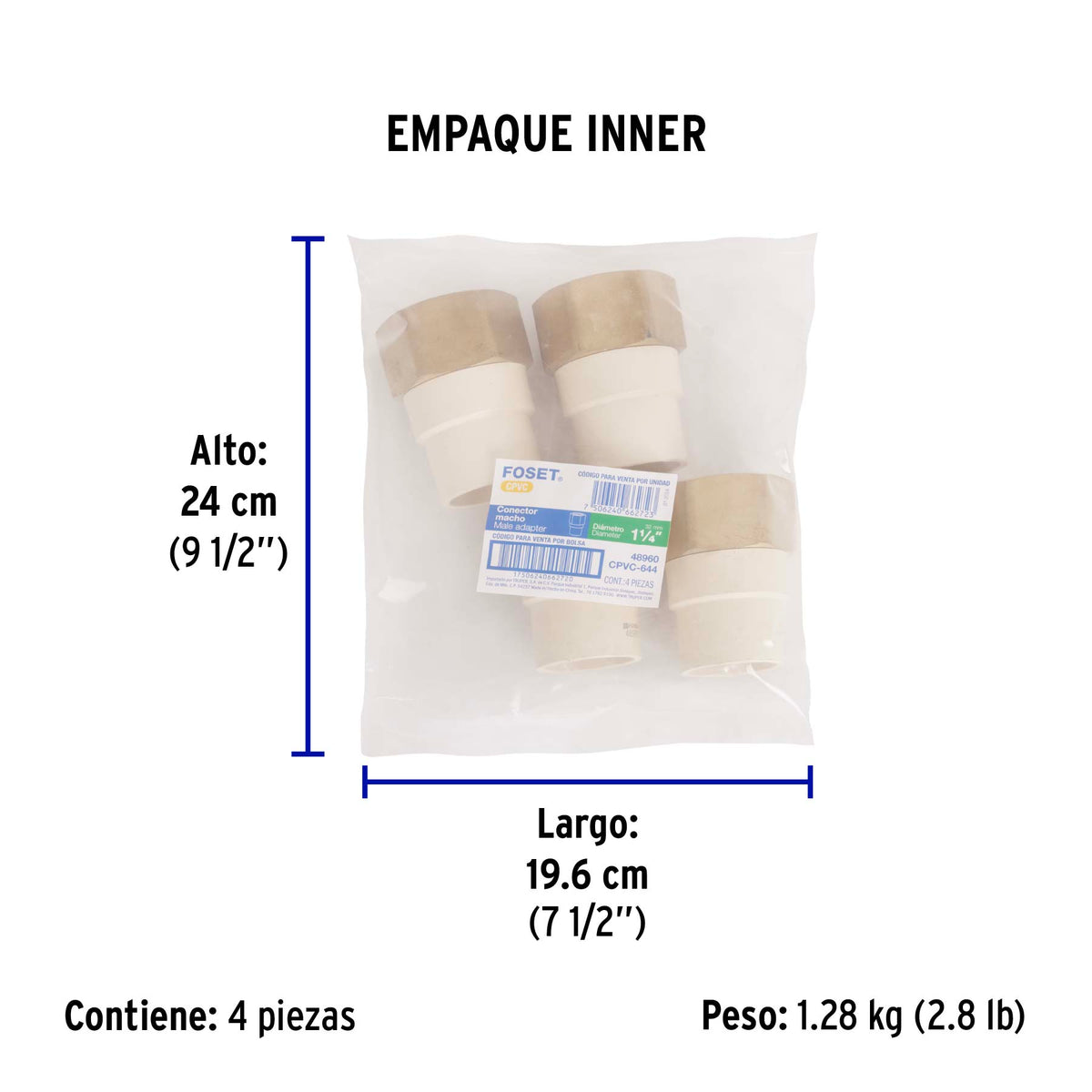 Adaptador hembra de CPVC con inserto metálico 1-1/4"