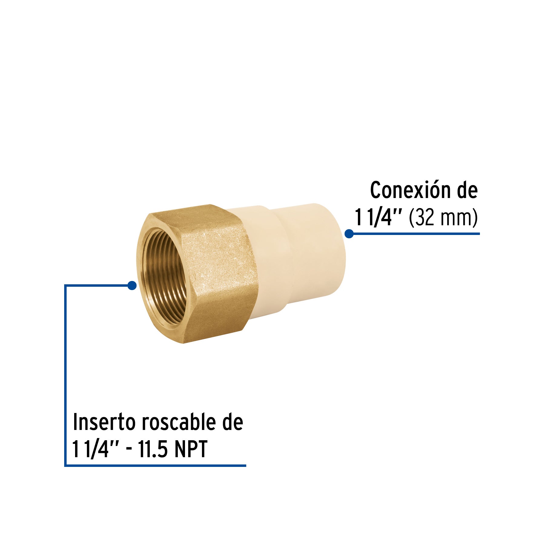 Adaptador hembra de CPVC con inserto metálico 1-1/4"