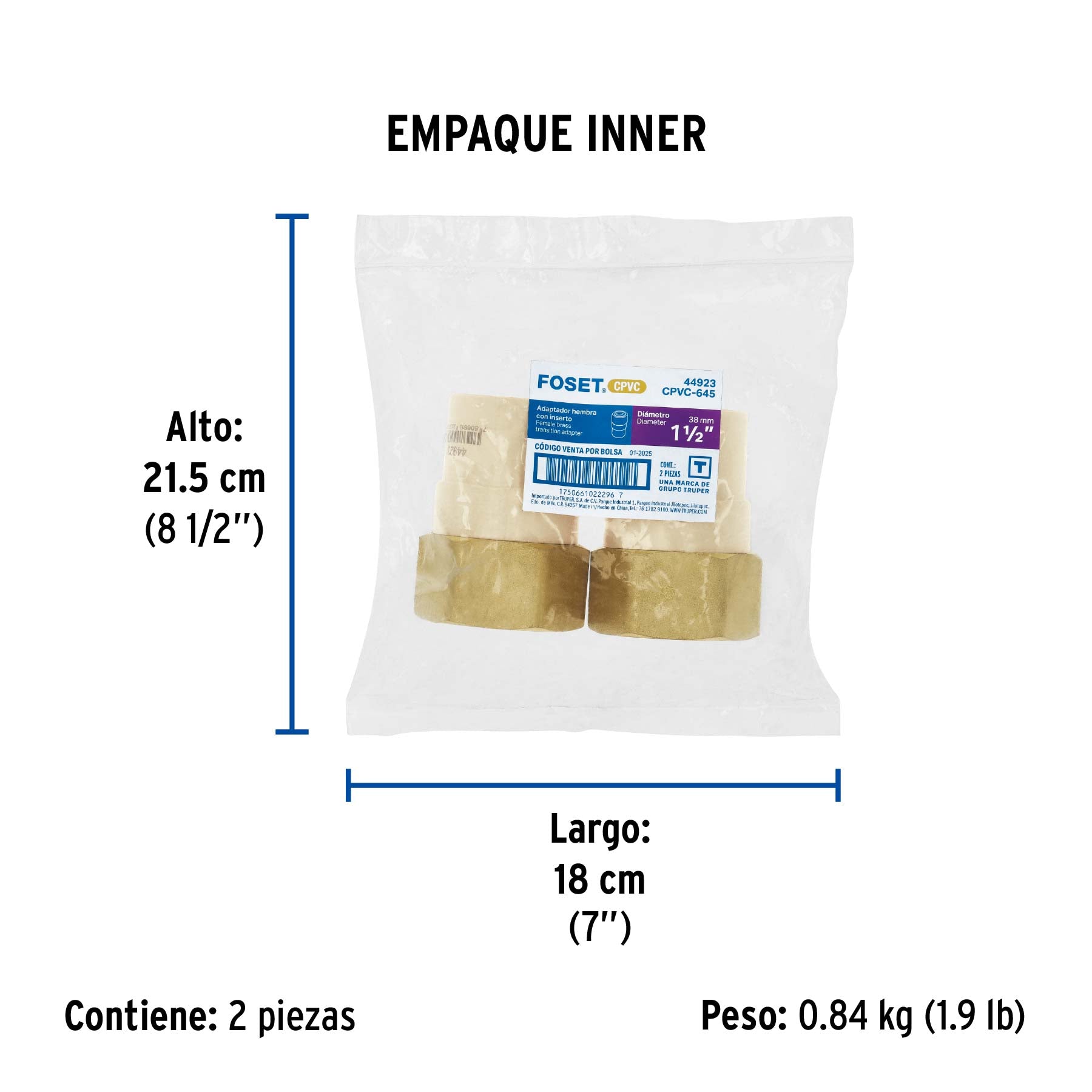 Adaptador CPVC, 1-1/2', hembra inserto metálico-latón, FOSET