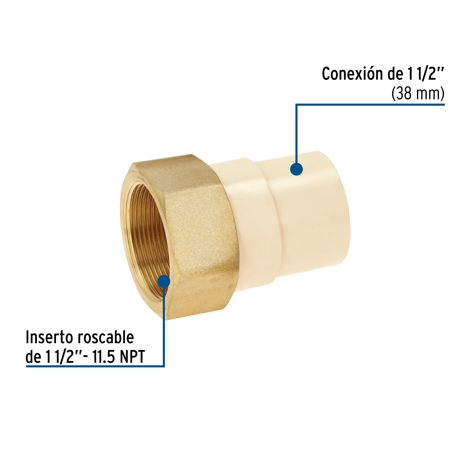 Adaptador CPVC, 1-1/2', hembra inserto metálico-latón, FOSET