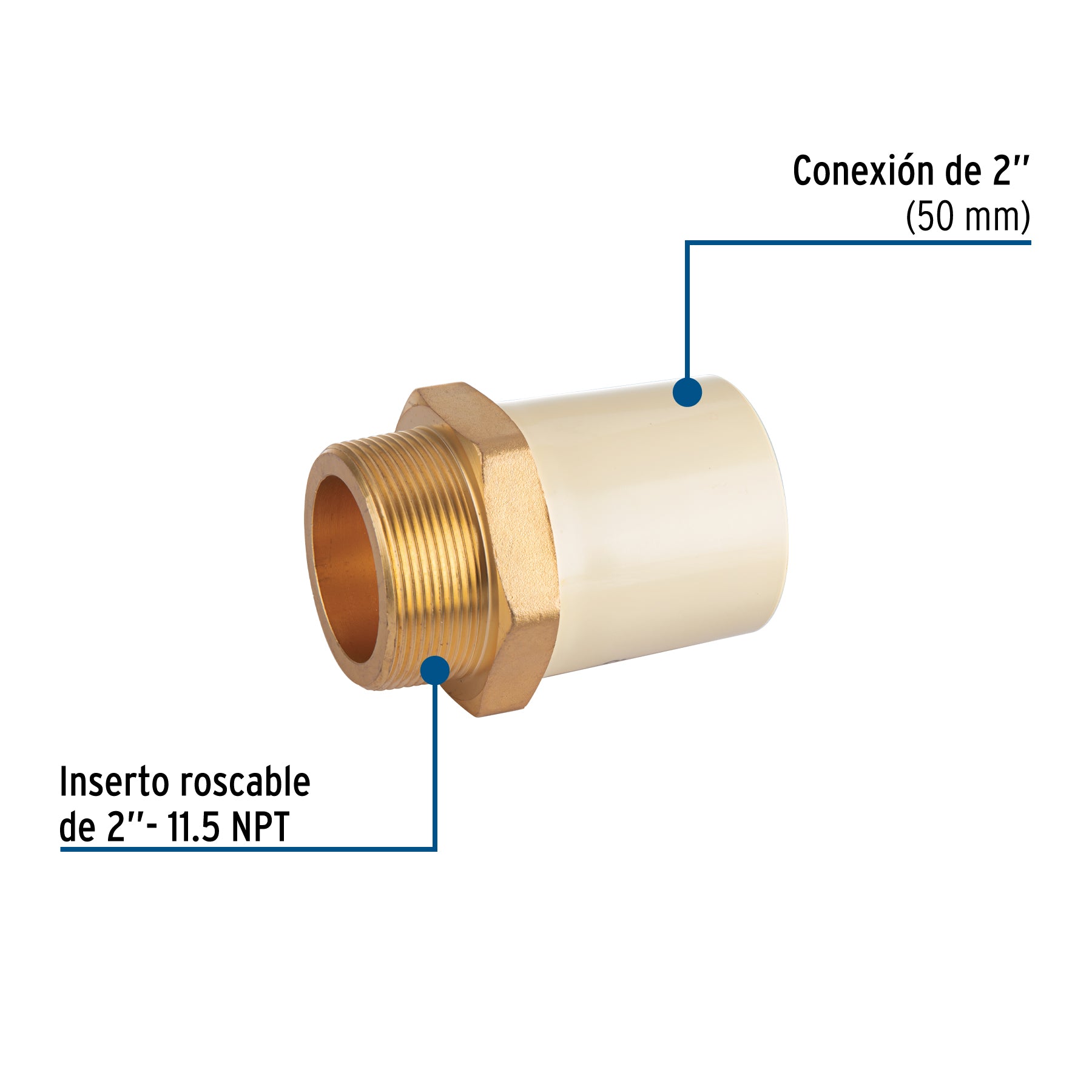 Adaptador CPVC, 2', macho inserto metálico-latón, FOSET
