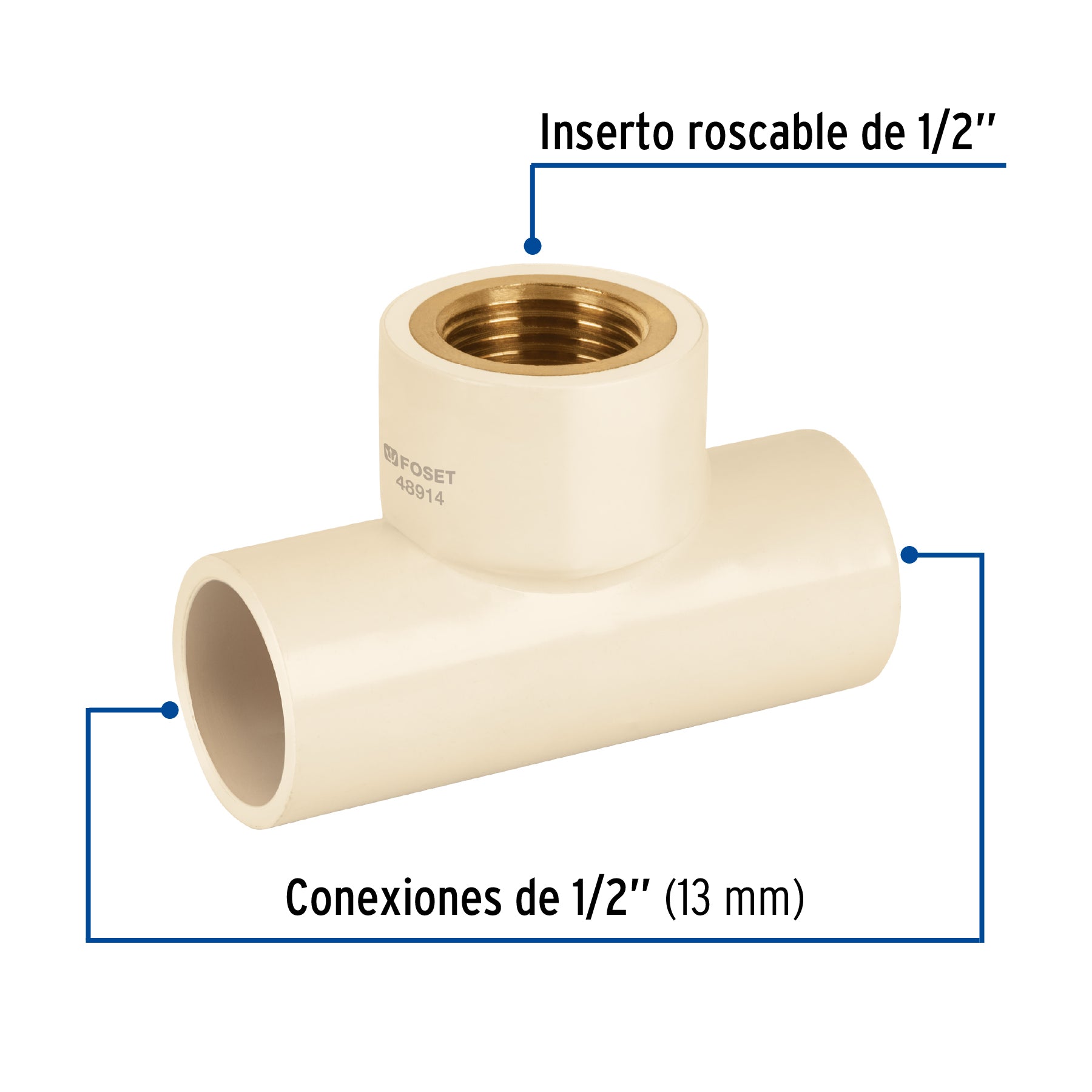 Tee CPVC latón rosca interior 1/2"