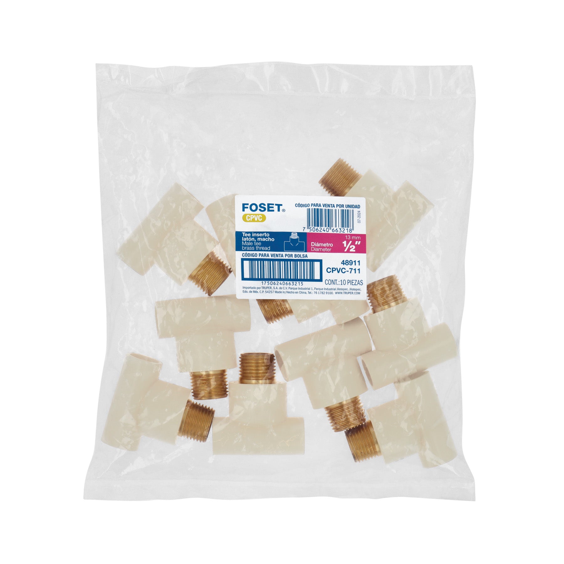 Tee CPVC latón rosca exterior 1/2"