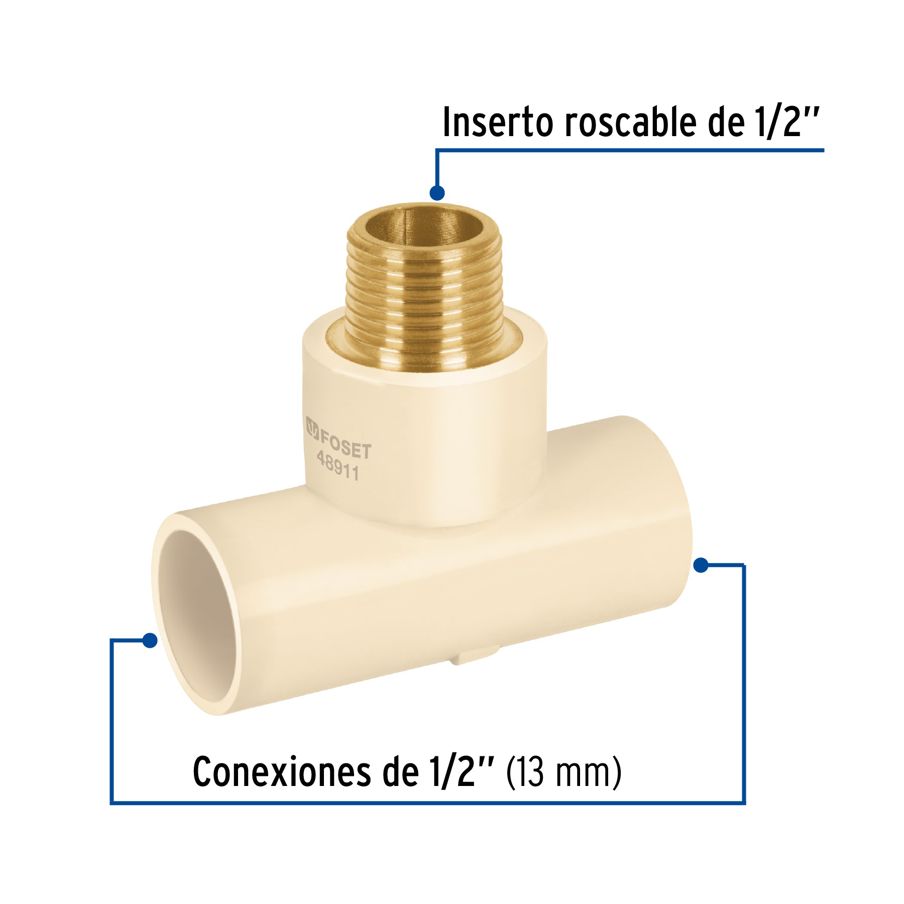 Tee CPVC latón rosca exterior 1/2"