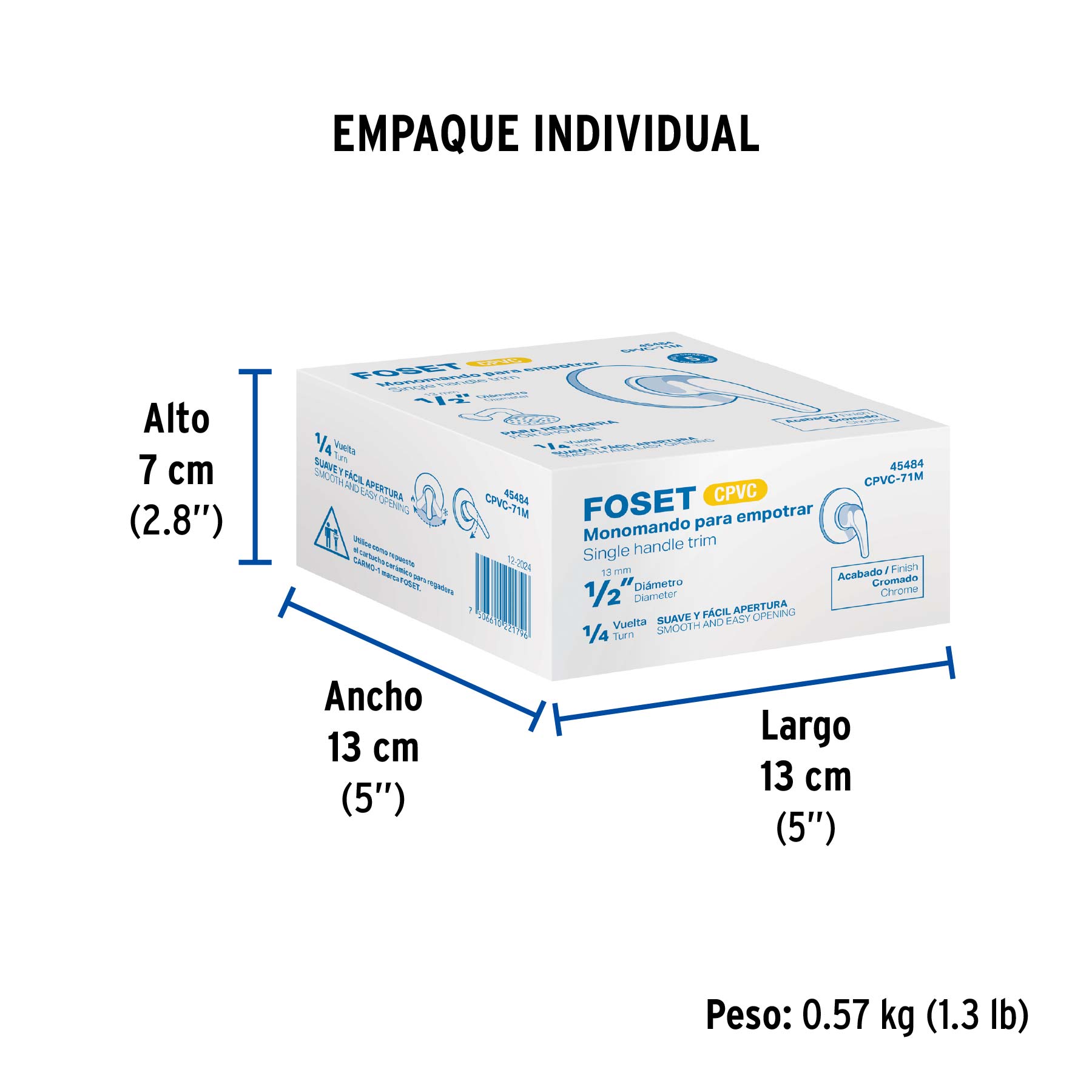 Monomando de empotrar para regadera CPVC 1/2', FOSET
