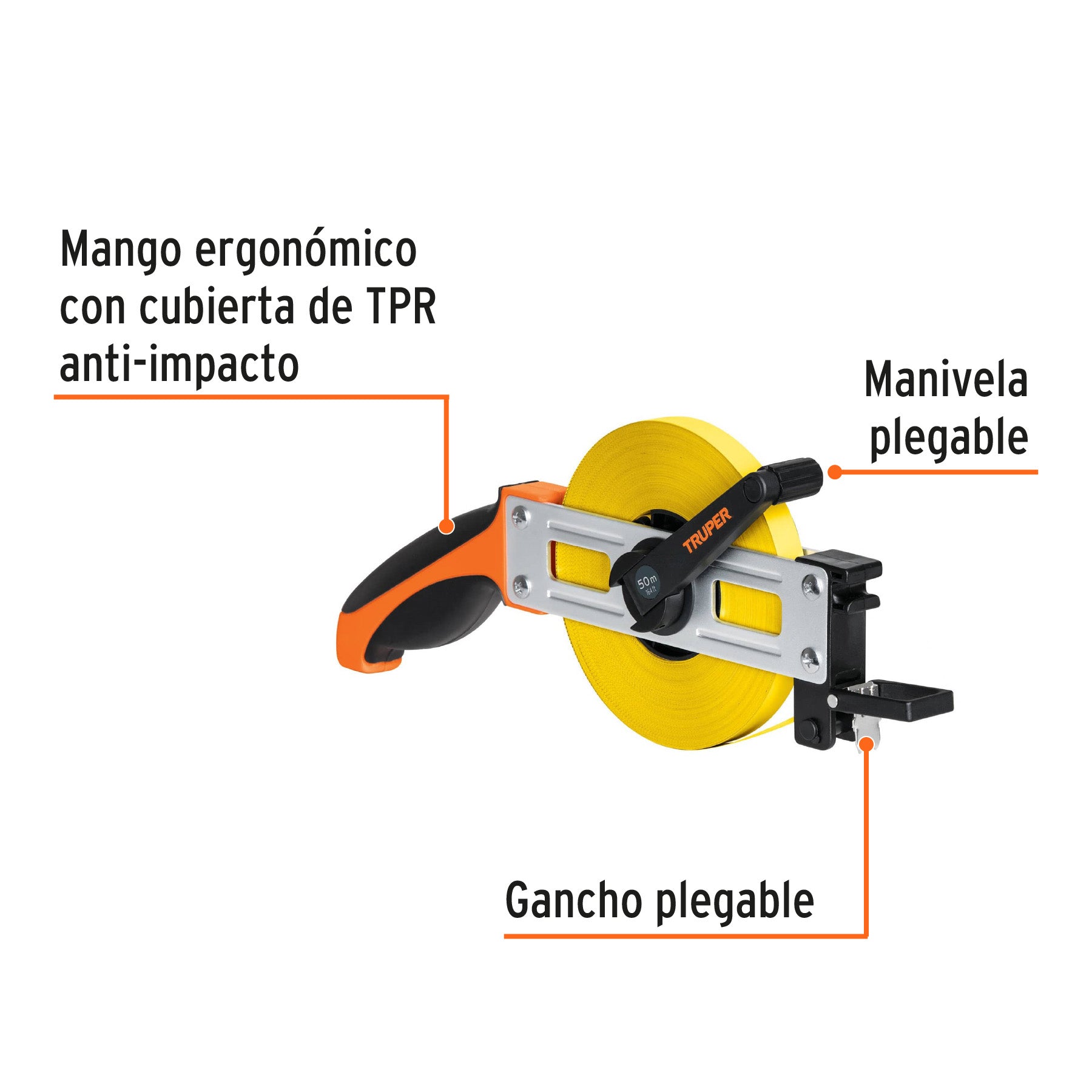 Cinta larga metálica, tipo cruceta, 50 metros