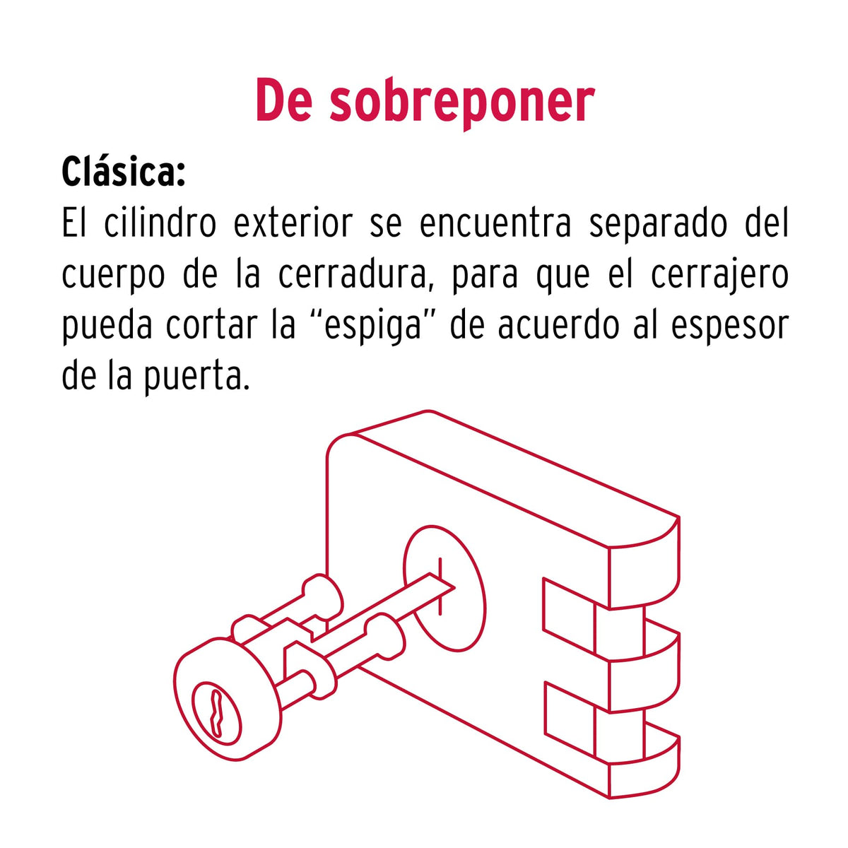 Cerradura sobreponer, puerta corrediza, clásica, derecha
