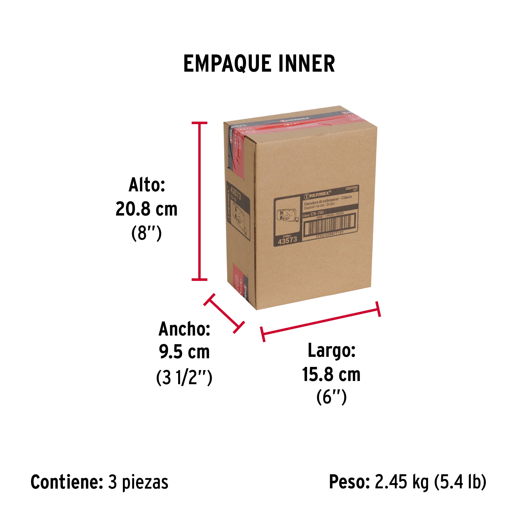Cerradura de sobreponer, clásica, izquierda, 2 llaves