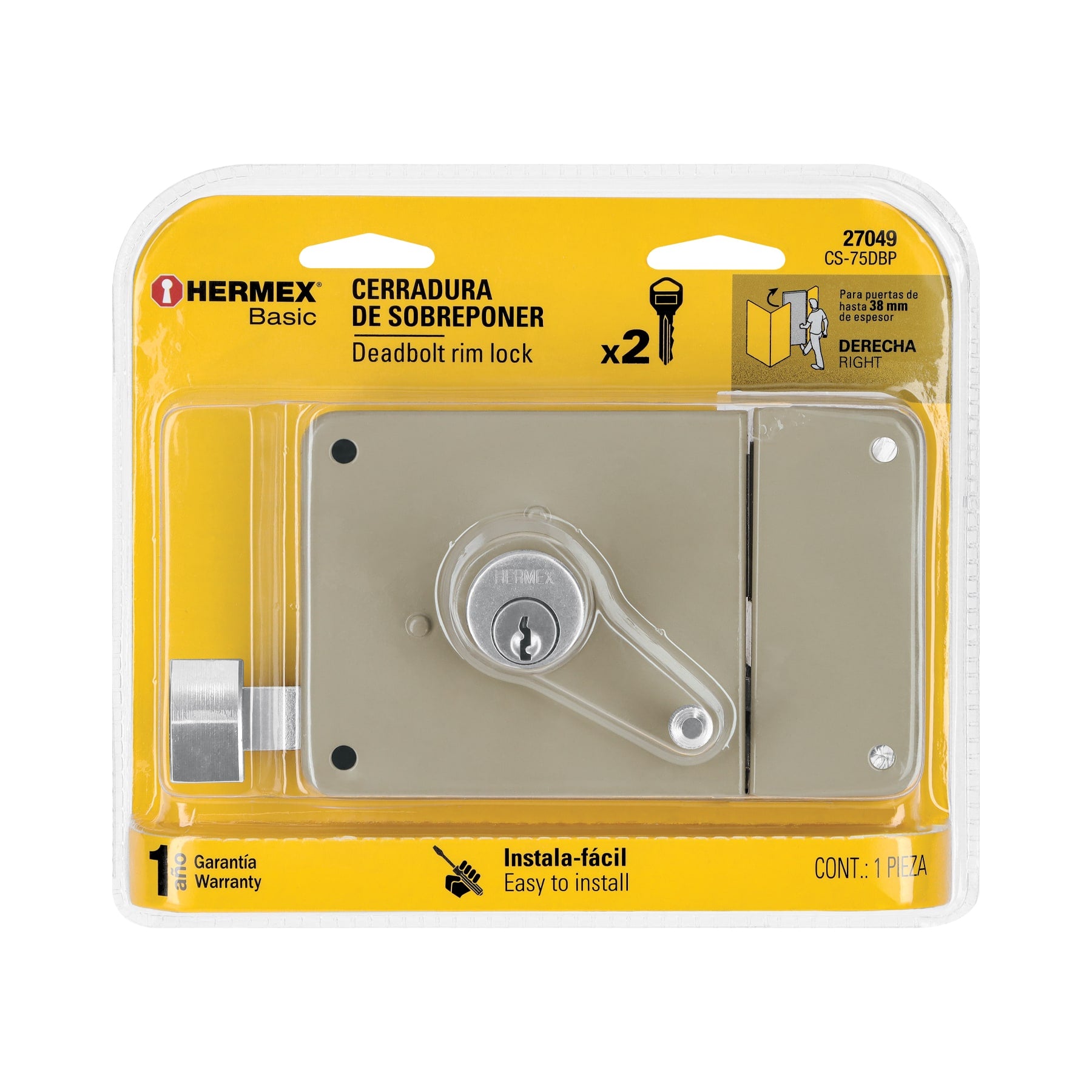 Cerradura sobreponer,instala-fácil, der,blister,Hermex Basic