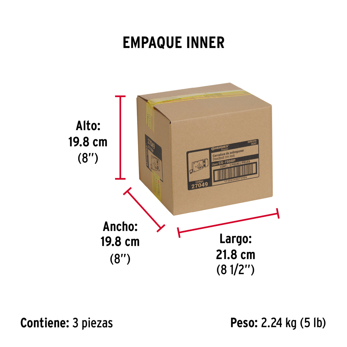 Cerradura sobreponer,instala-fácil, der,blister,Hermex Basic