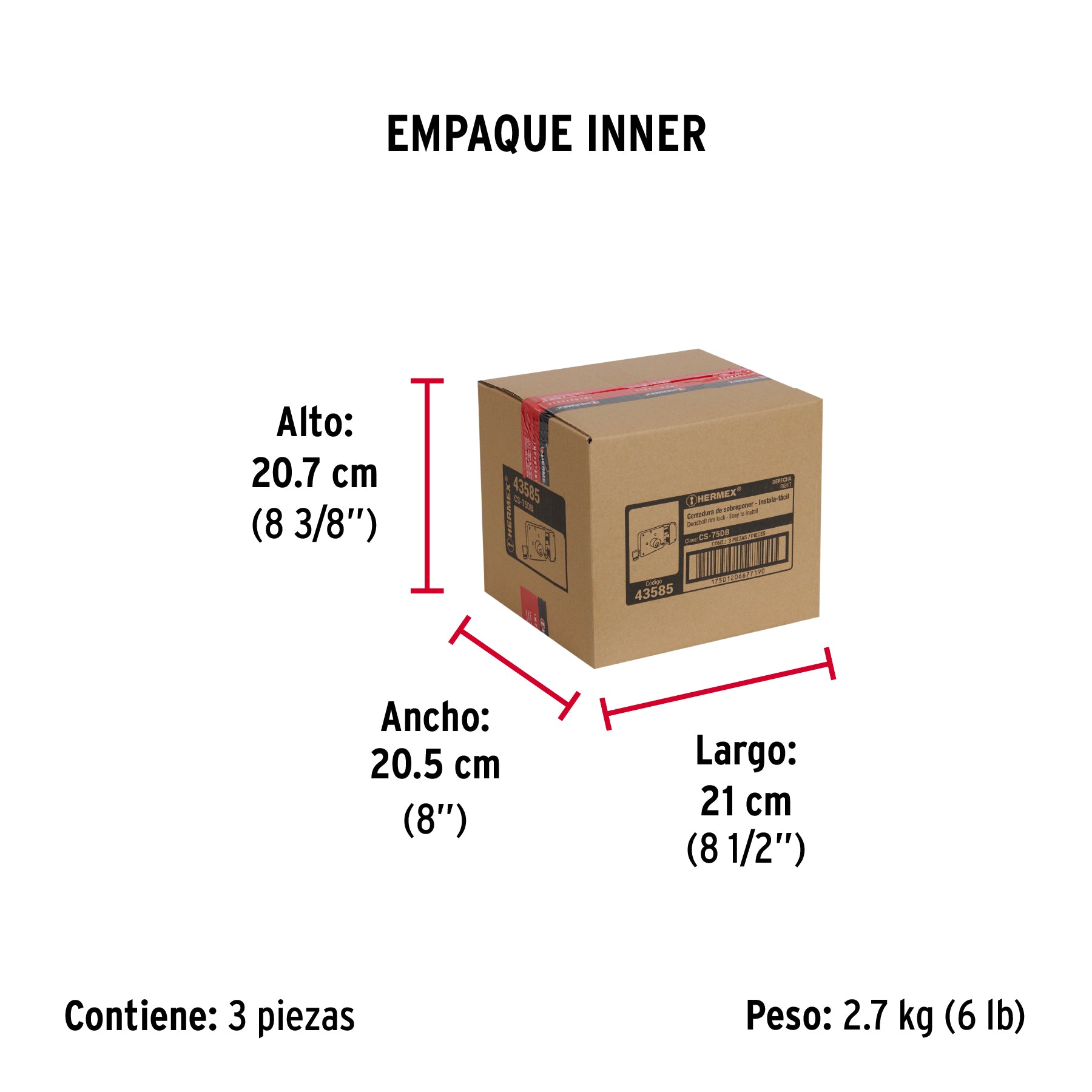 Cerradura de sobreponer, clásica, instala fácil, der,2llaves