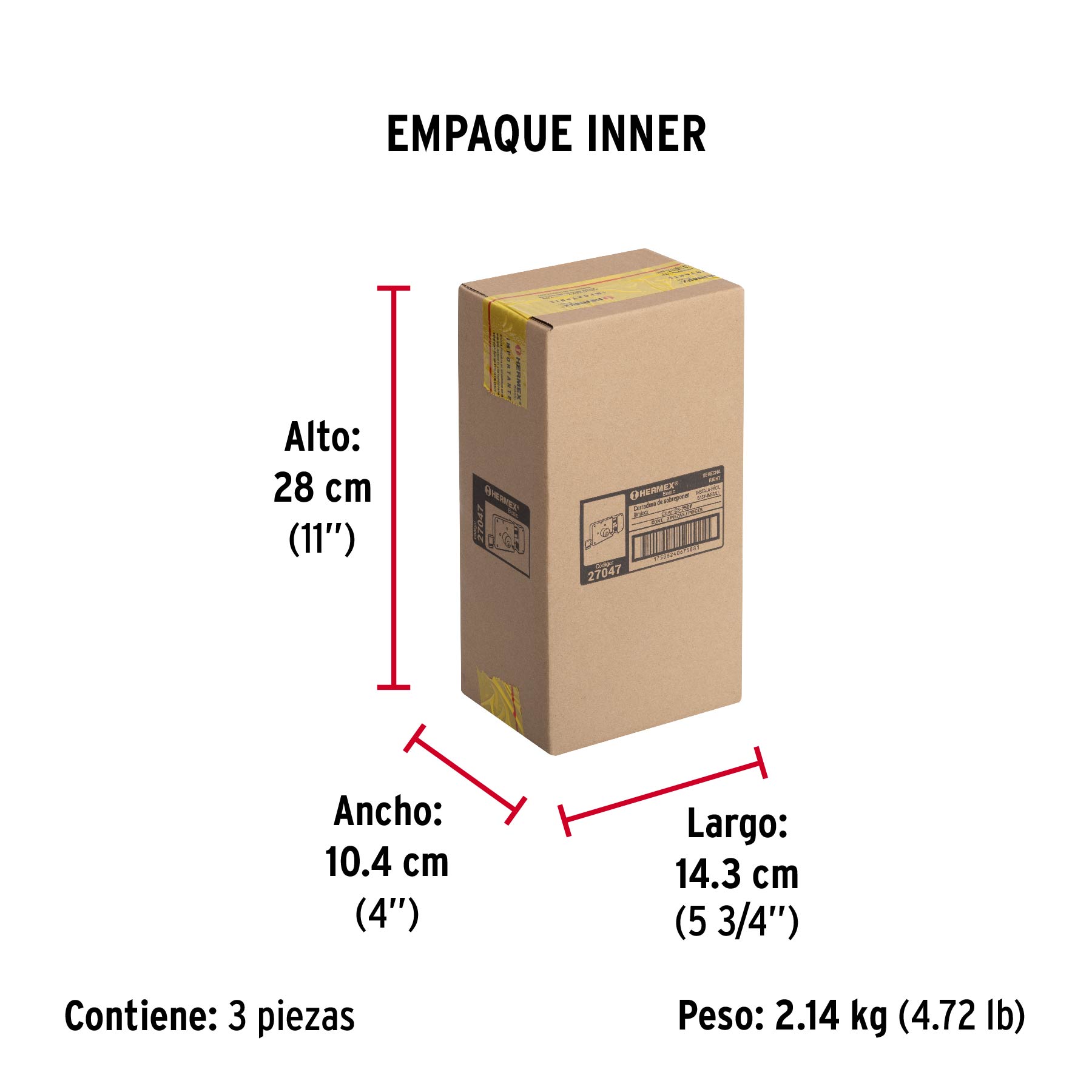 Cerradura sobreponer, instala-fácil, derecha, Hermex Basic