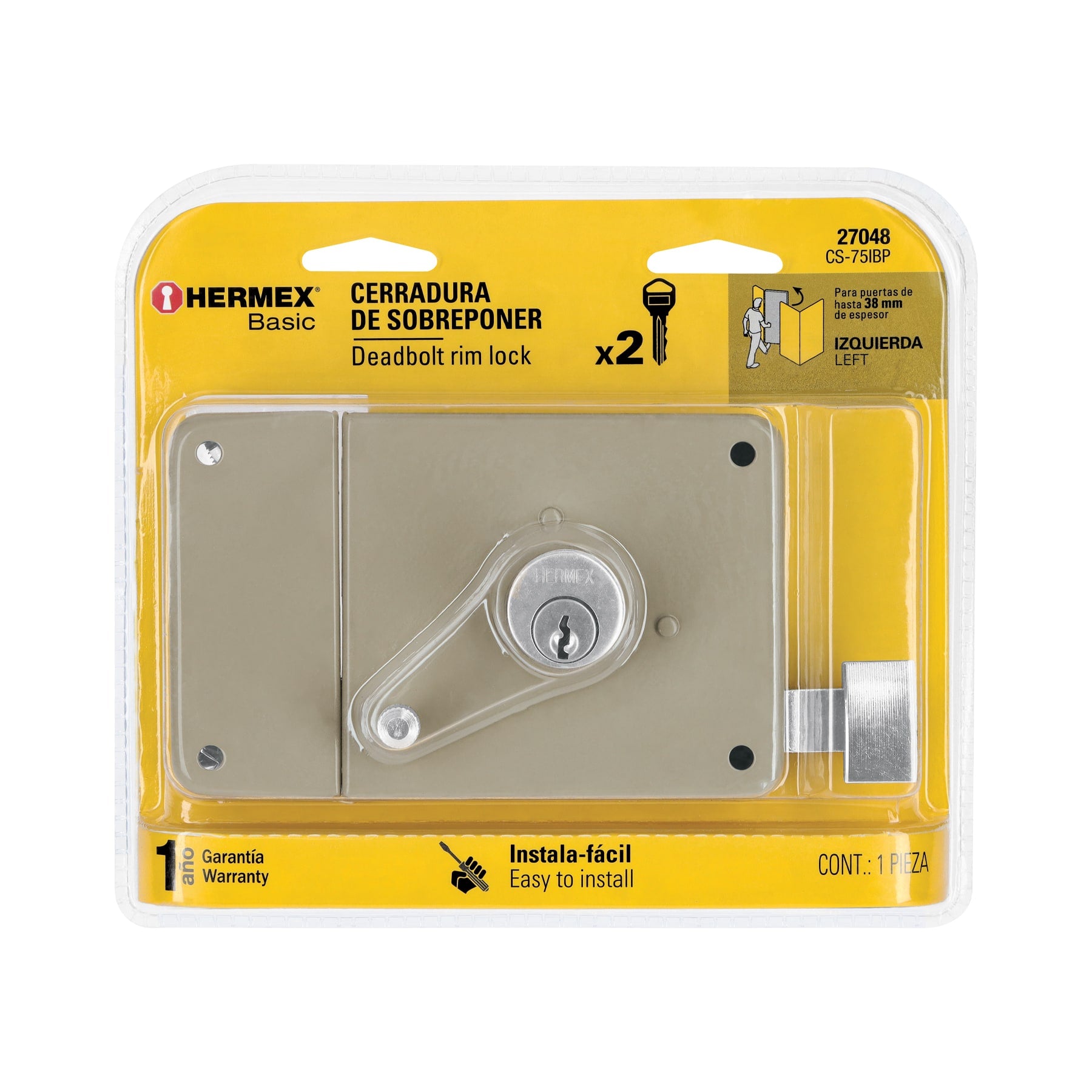 Cerradura sobreponer,instala-fácil, izq,blister,Hermex Basic