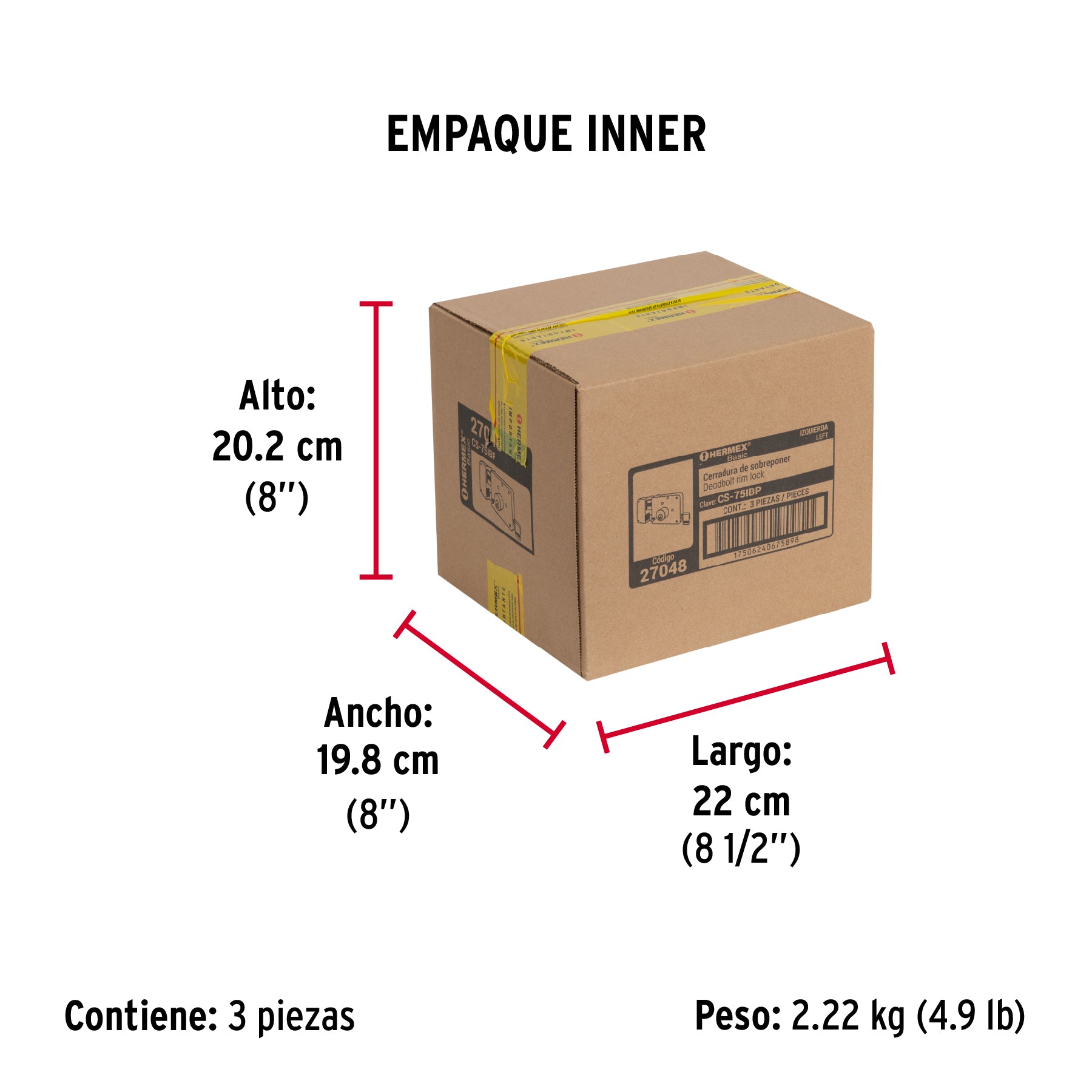 Cerradura sobreponer,instala-fácil, izq,blister,Hermex Basic