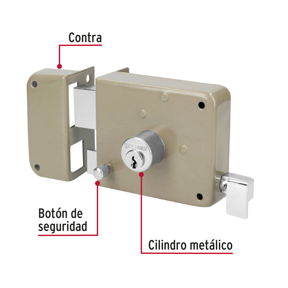 Cerradura sobreponer,instala-fácil, izq,blister,Hermex Basic