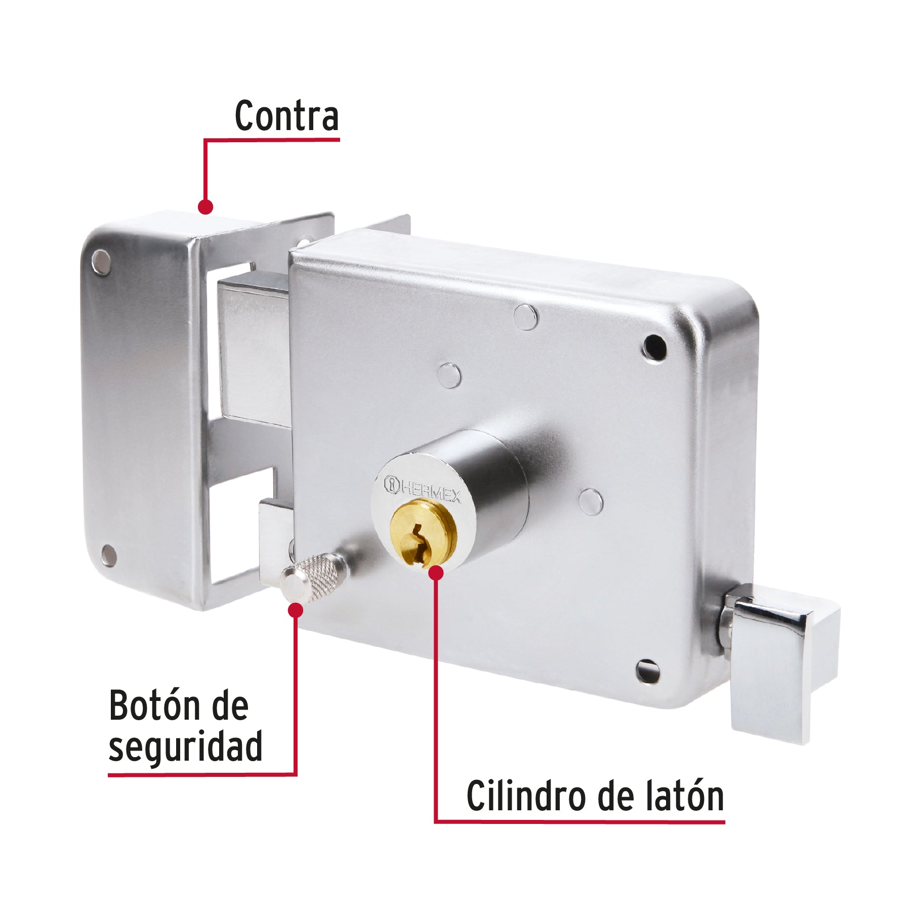 Cerradura sobreponer, clásica, instala-fácil, izq., cromo