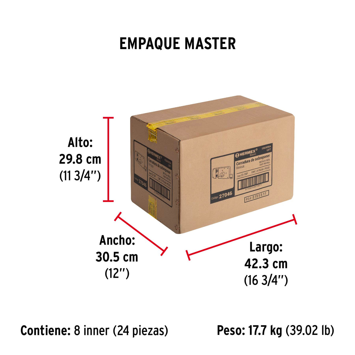 Cerradura sobreponer, instala-fácil, izquierda, Hermex Basic