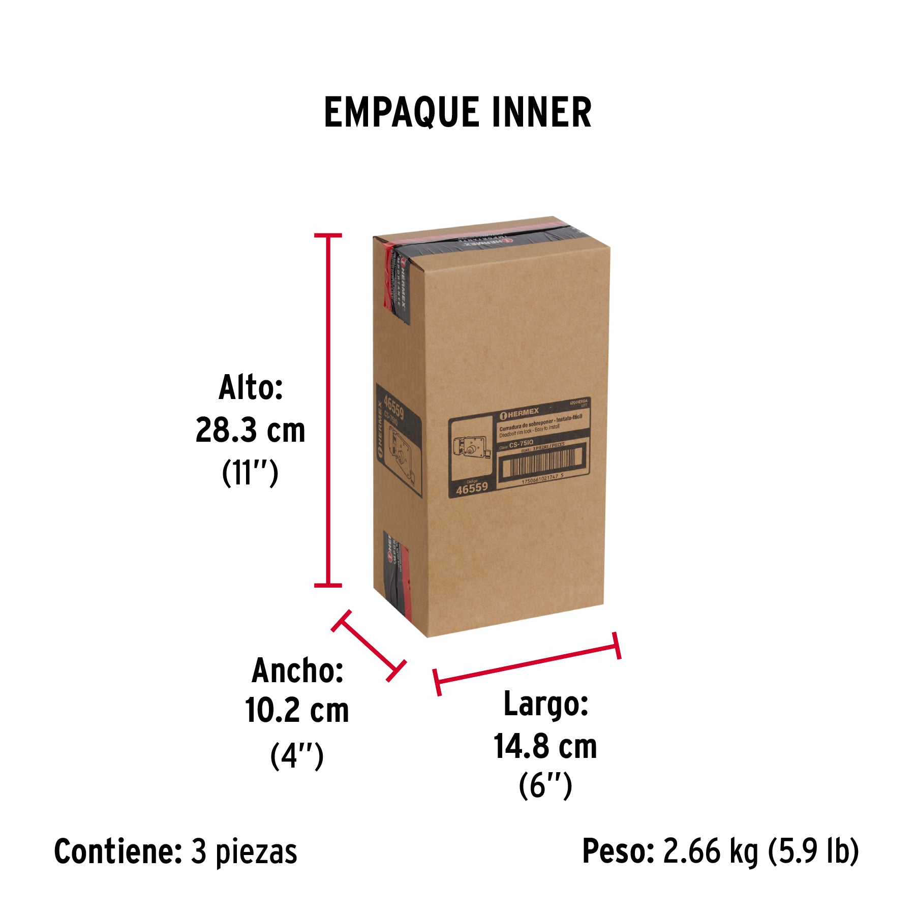 Cerradura sobreponer izq instalafácil, llave puntos, caja