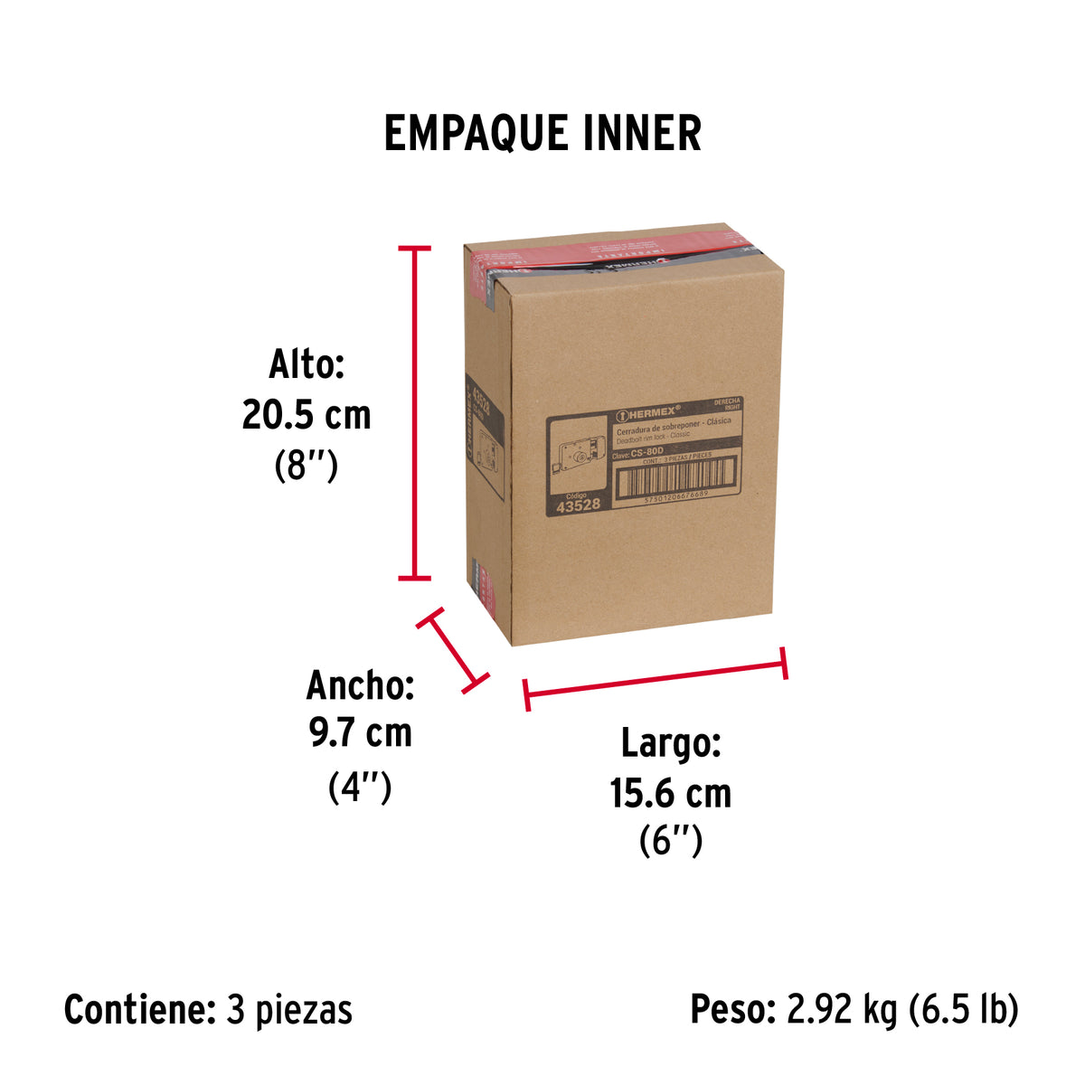 Cerradura de sobreponer, clásica, llave tetra,derecha