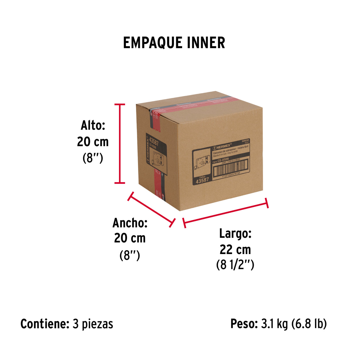 Cerradura sobreponer, clásica, fácil, tetra, der., blister