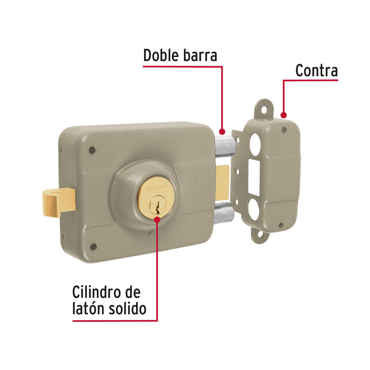 Cerradura de sobreponer, doble cerrojo, derecha