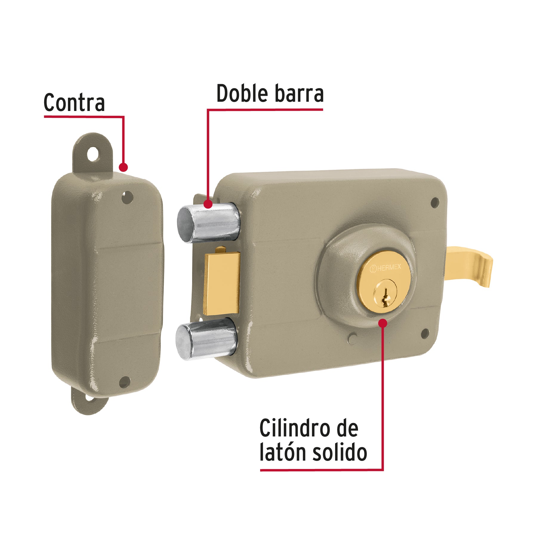 Cerradura de sobreponer, doble cerrojo, izquierda